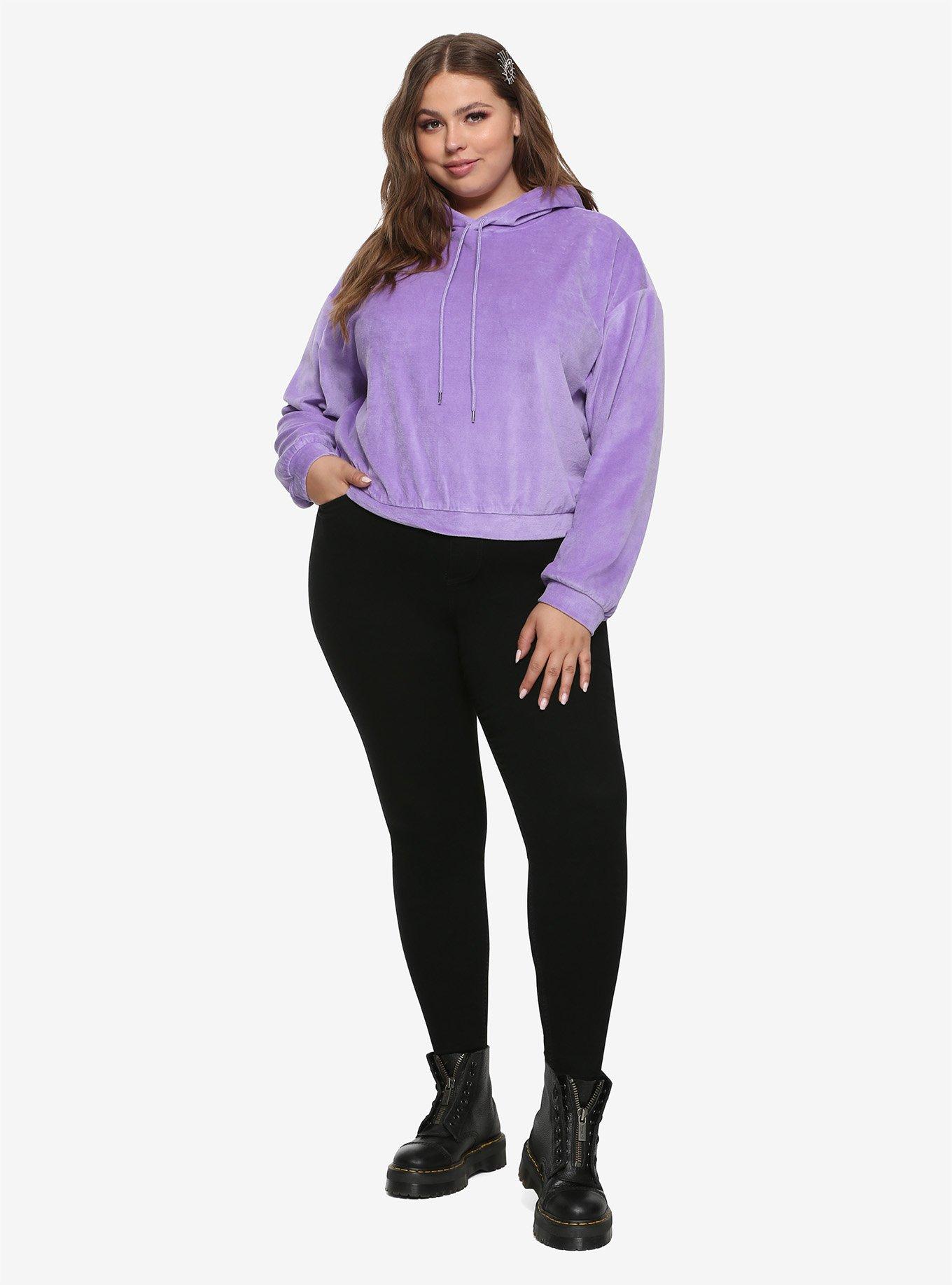 Lavender Velour Girls Crop Hoodie Plus Size, TEAL, alternate