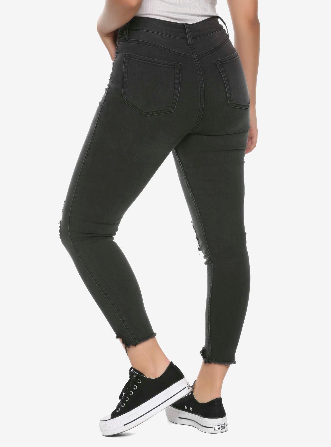 HT Denim Black Destructed Ultra Hi-Rise Crop Jeggings, BLACK, alternate