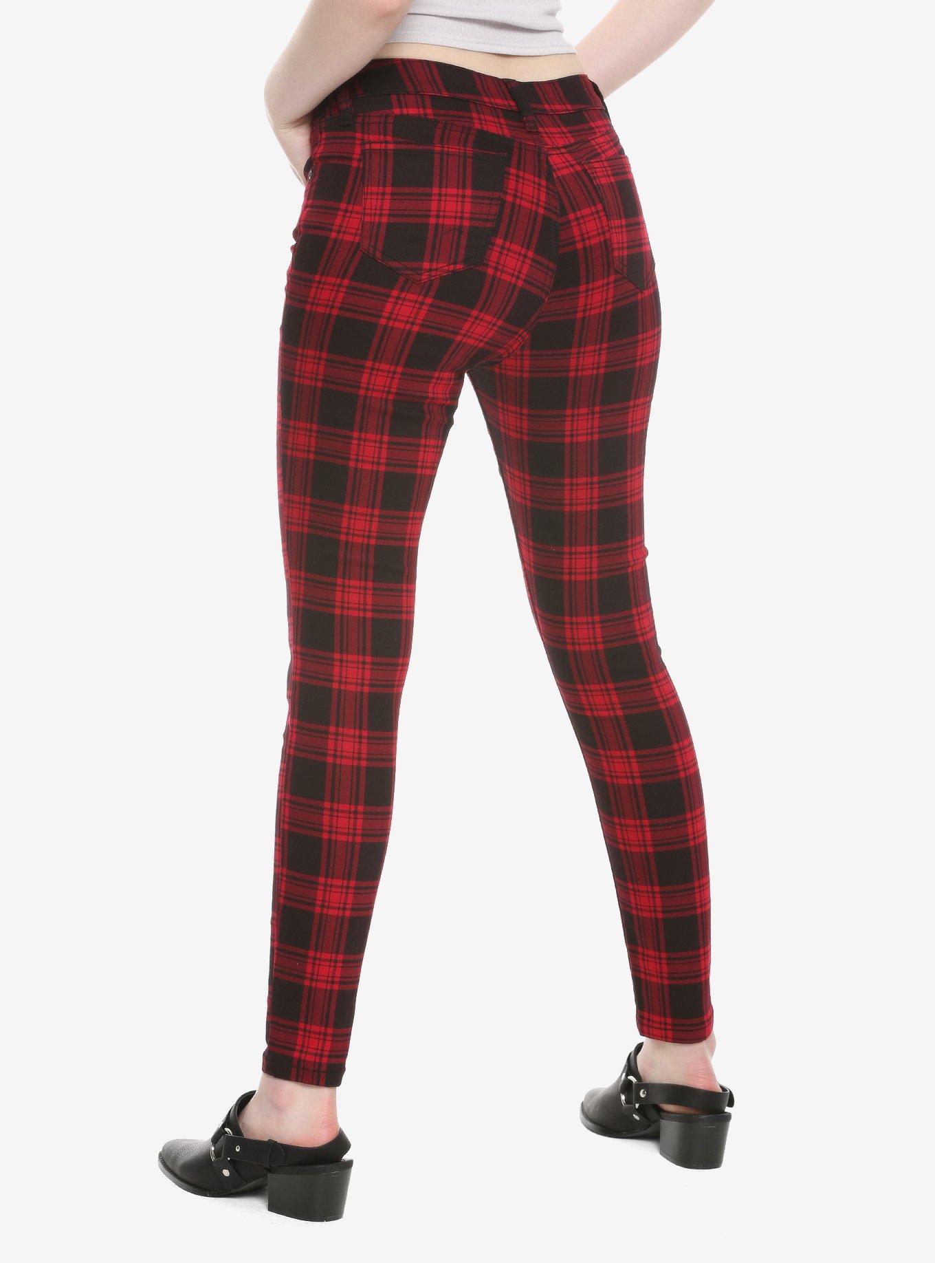 HT Denim Red Plaid Hi-Rise Super Skinny Jeans