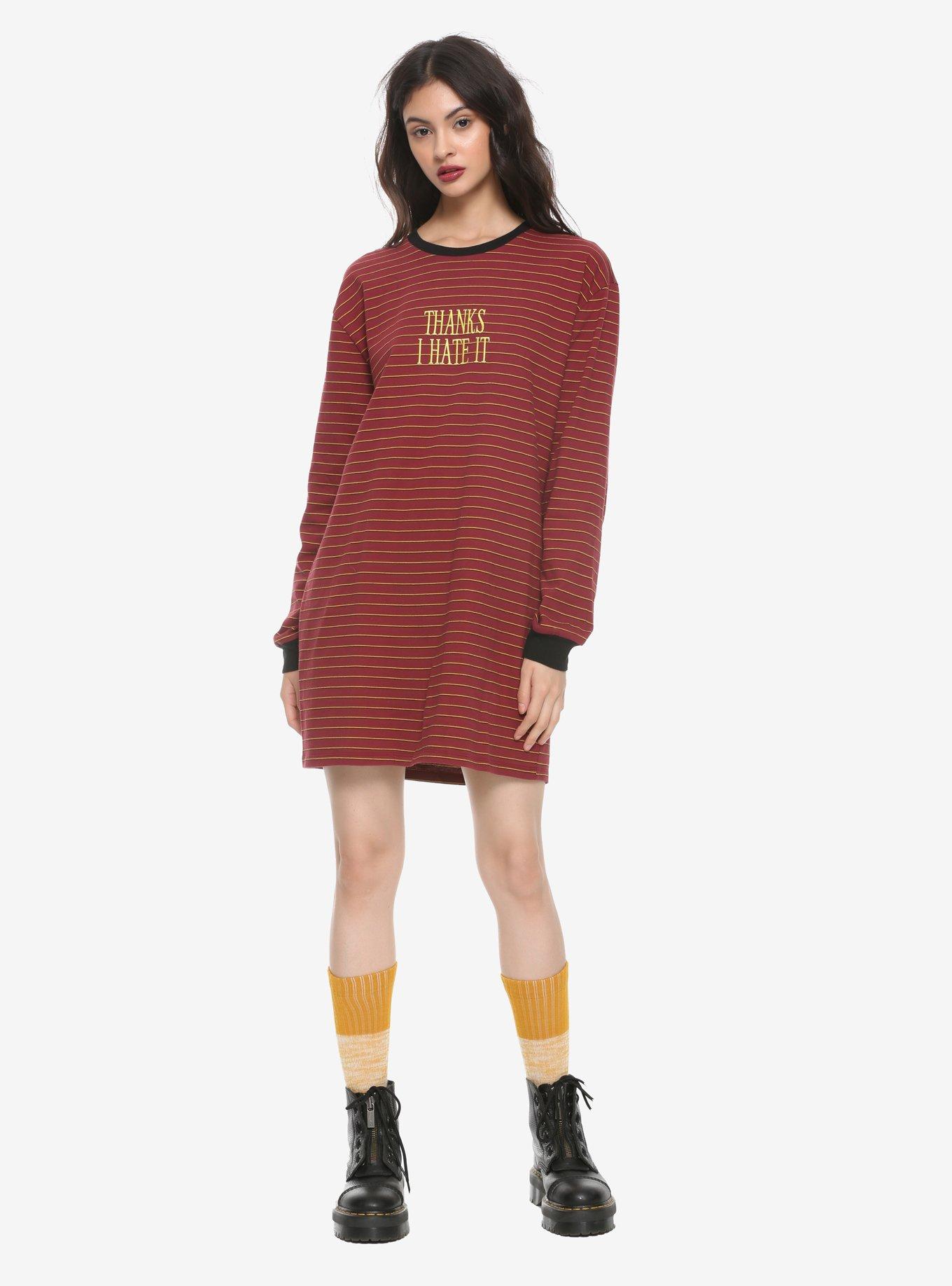 Thanks I Hate It Striped Long-Sleeve T-Shirt Dress, , alternate