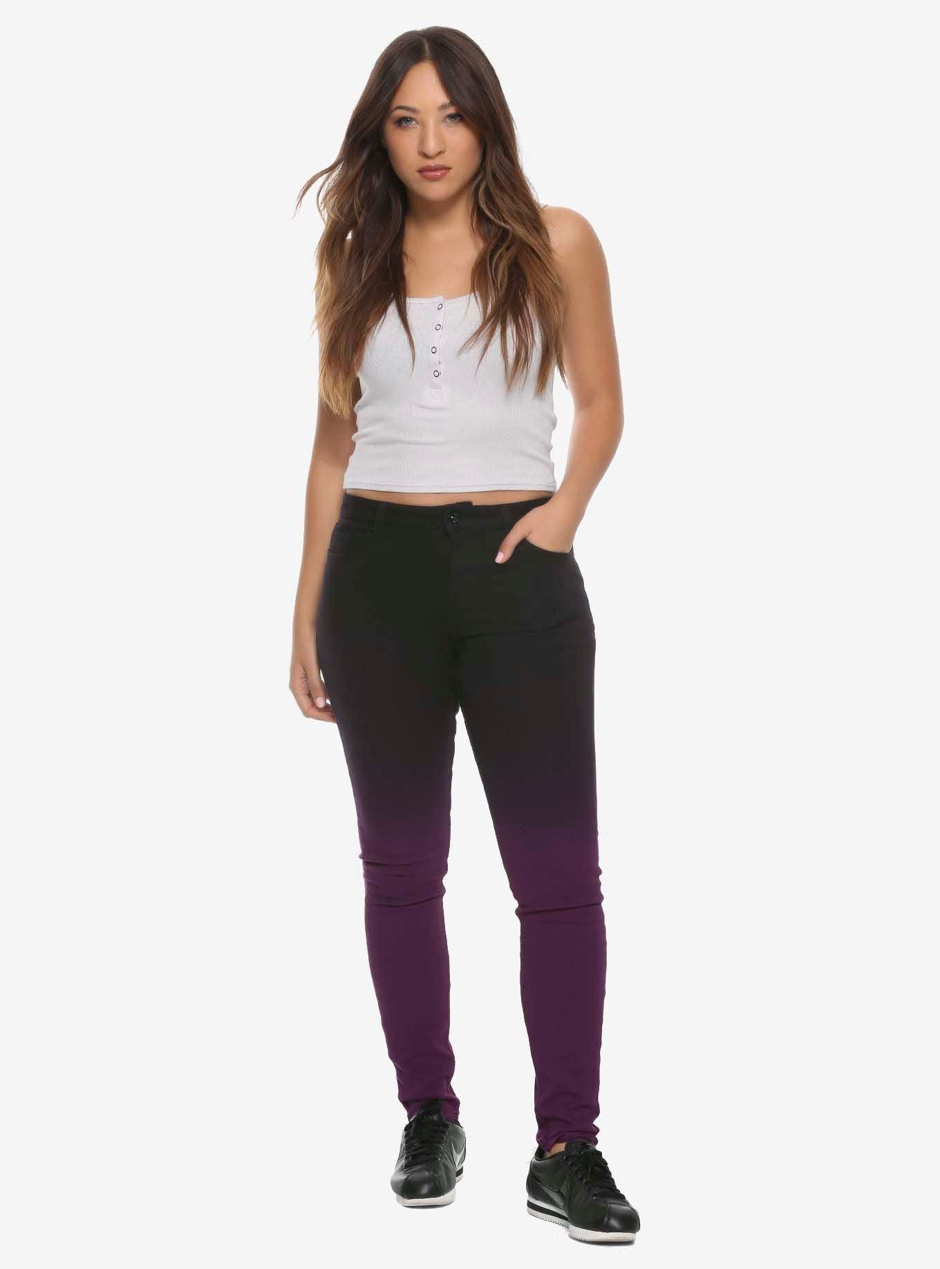 HT Denim Purple Ombre Low-Rise Skinny Jeans, PURPLE, alternate