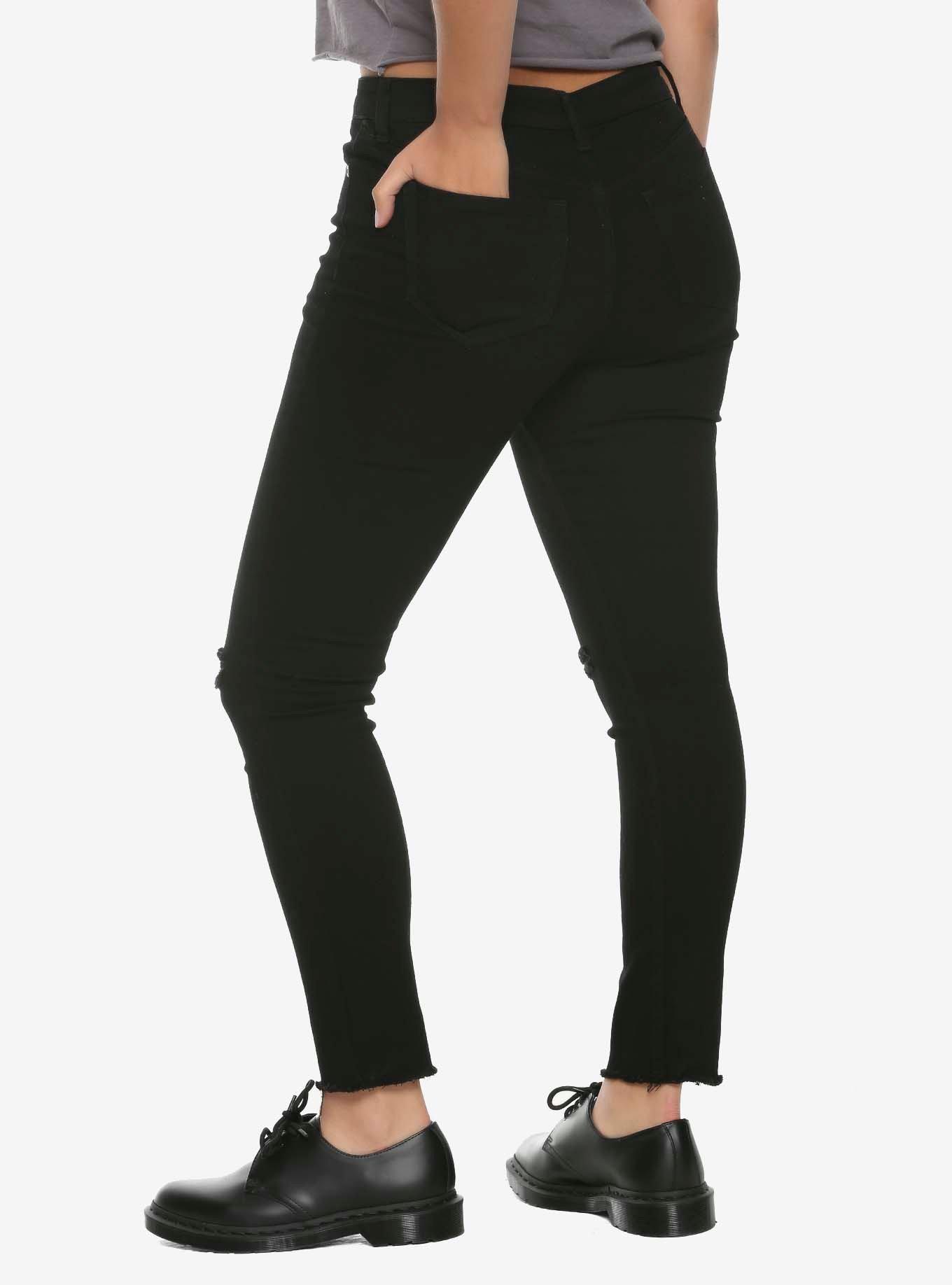 HT Denim Black Knee Slits Low-Rise Skinny Jeans, BLACK, alternate