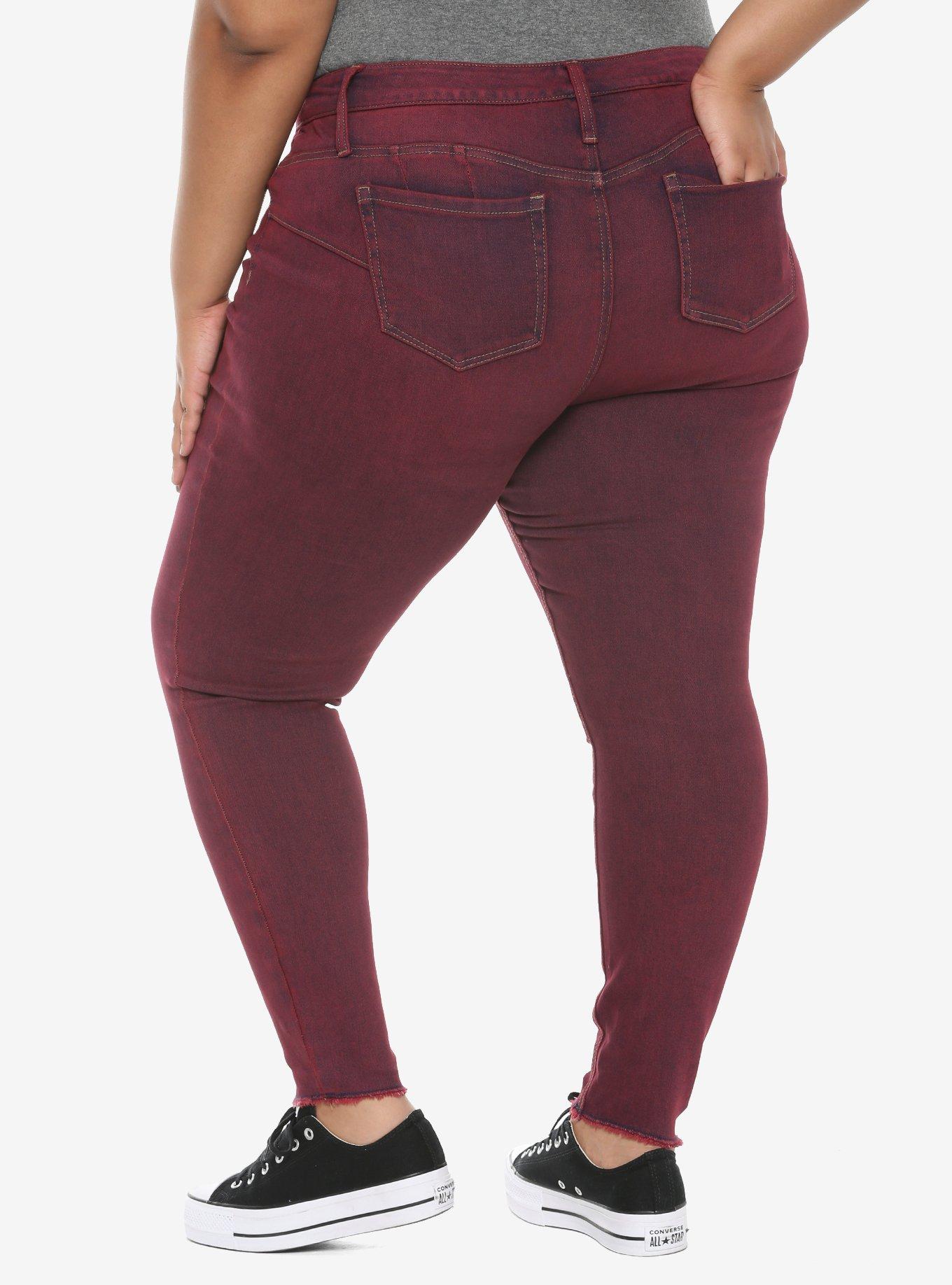 HT Denim Red Wash Hi-Rise Super Skinny Jeans Plus Size, RED, alternate