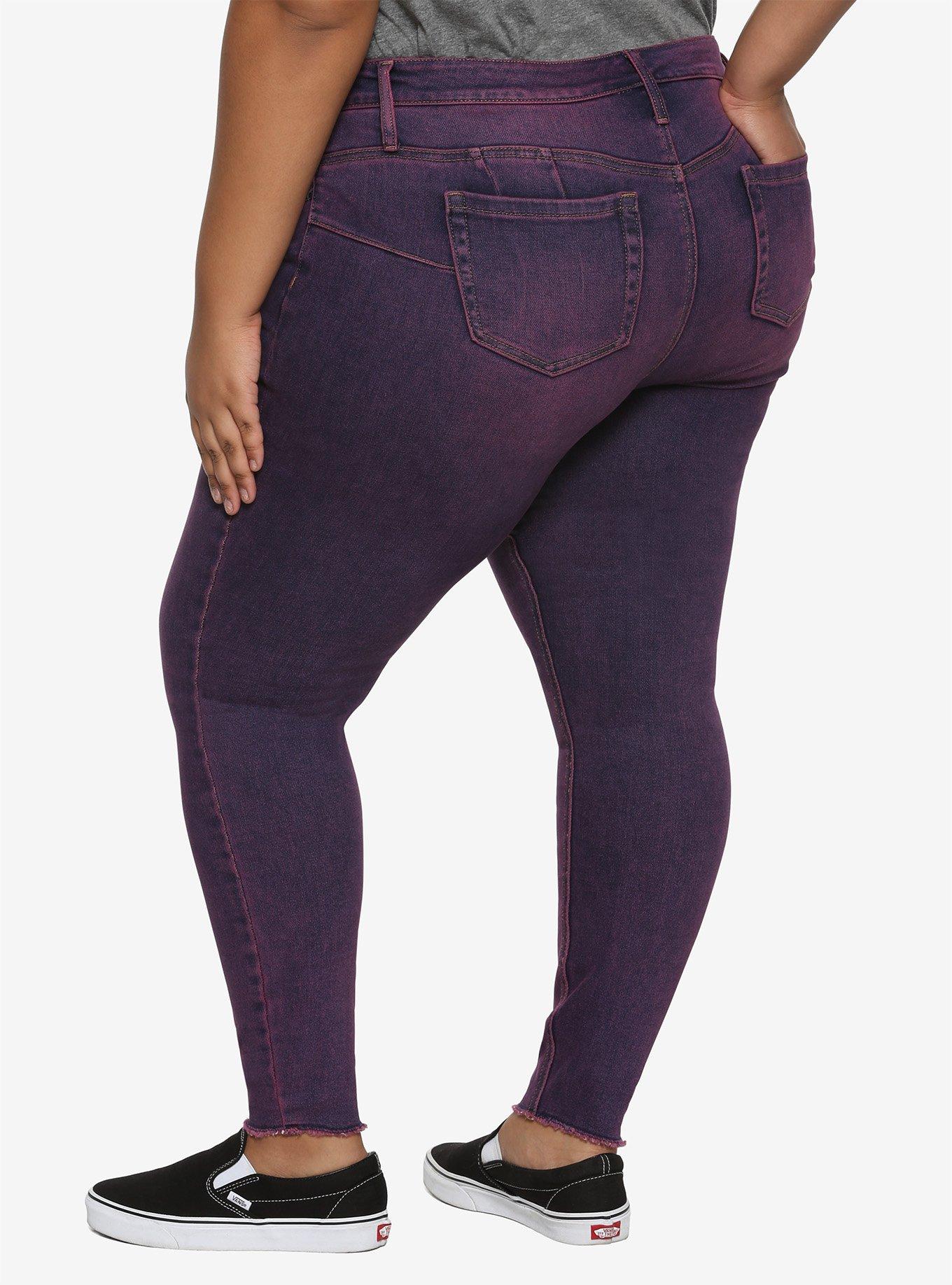 HT Denim Purple Wash Hi-Rise Super Skinny Jeans Plus Size, PURPLE, alternate
