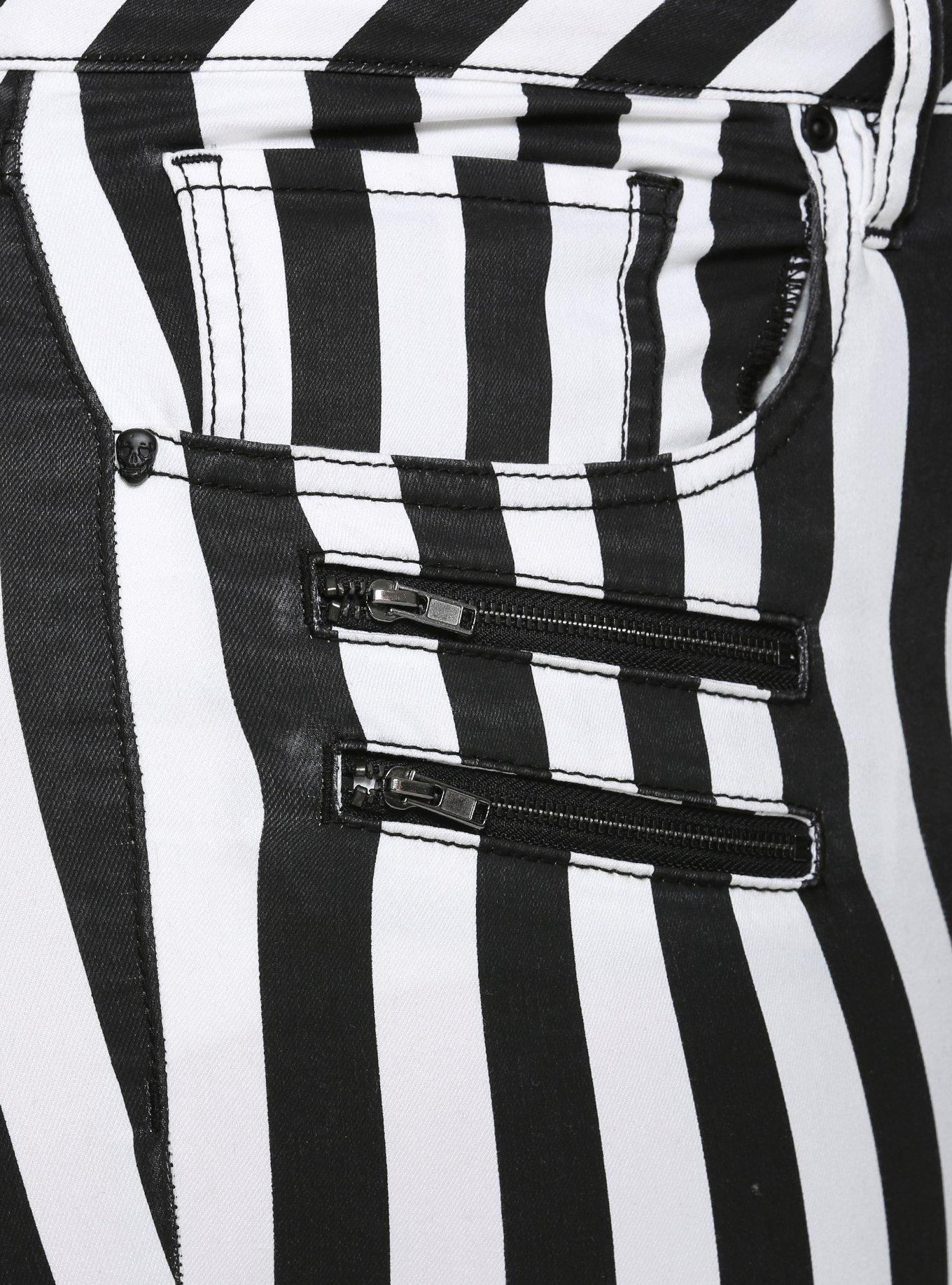 HT Denim Black & White Stripe Hi-Rise Super Skinny Jeans Plus Size, BLACK-WHITE STRIPE, alternate