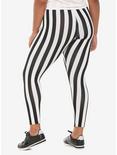Black & White Vertical Striped Leggings Plus Size, BLACK  WHITE, alternate