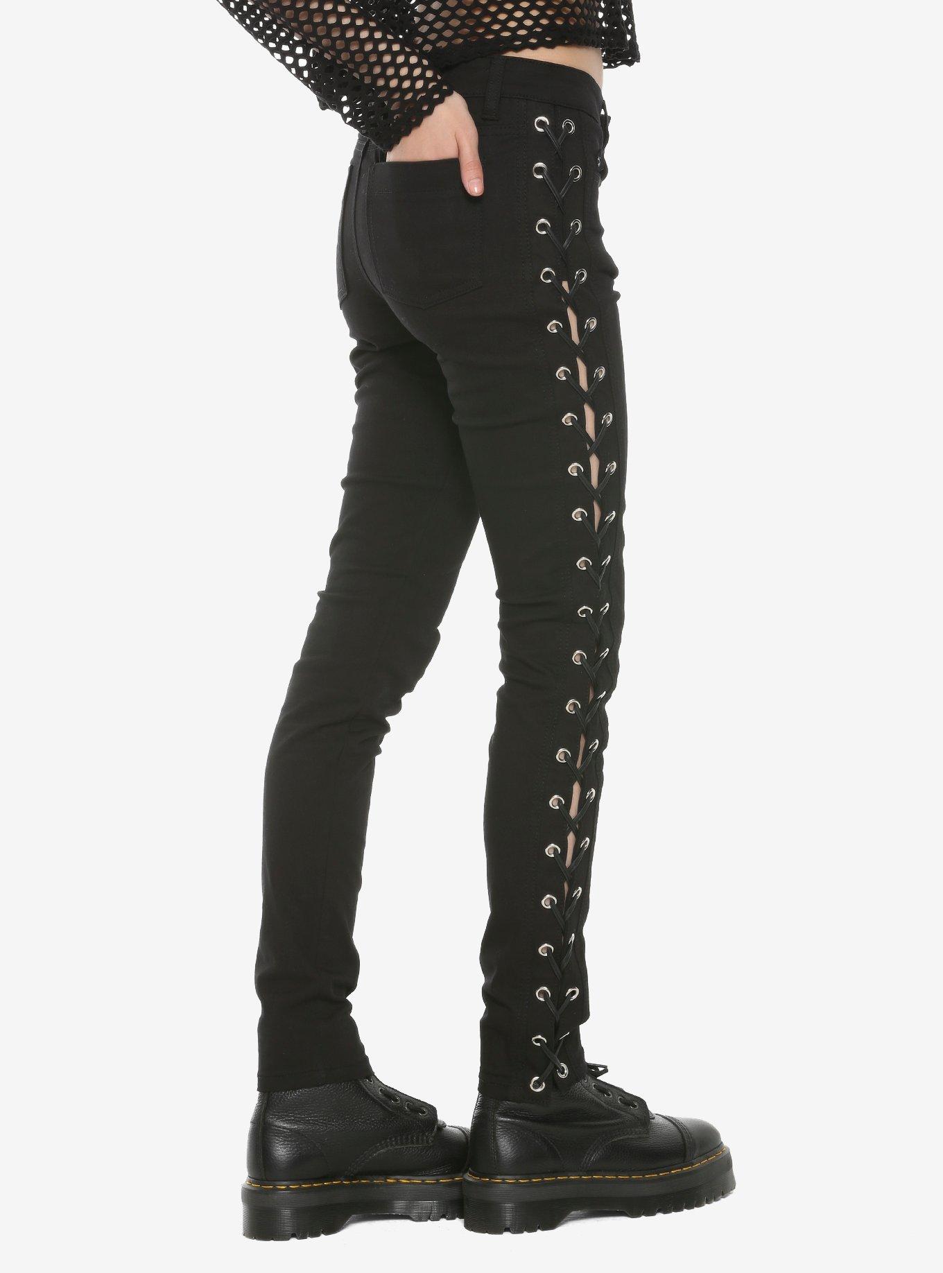 Side Lace-Up Skinny Jeans