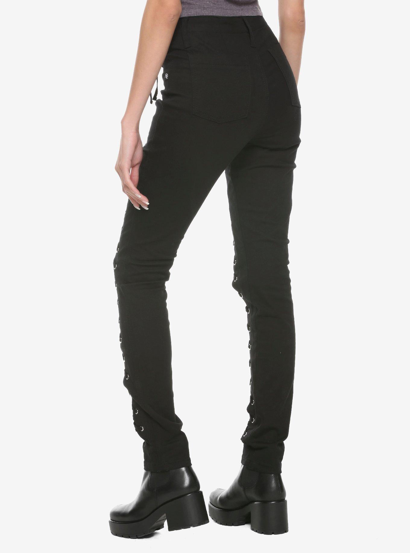 Royal Bones By Tripp Lace-Up & Fishnet Front Skinny Jeans, BLACK, alternate