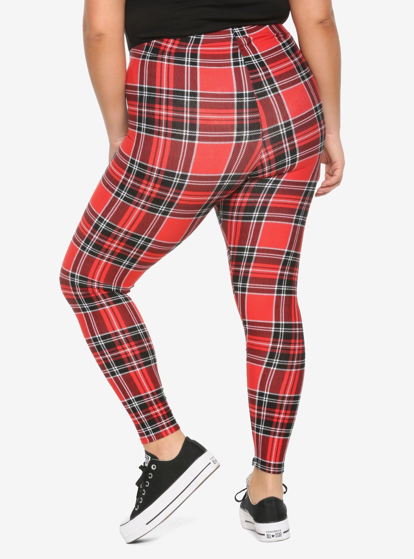 Red Plaid Leggings Plus Size, , alternate