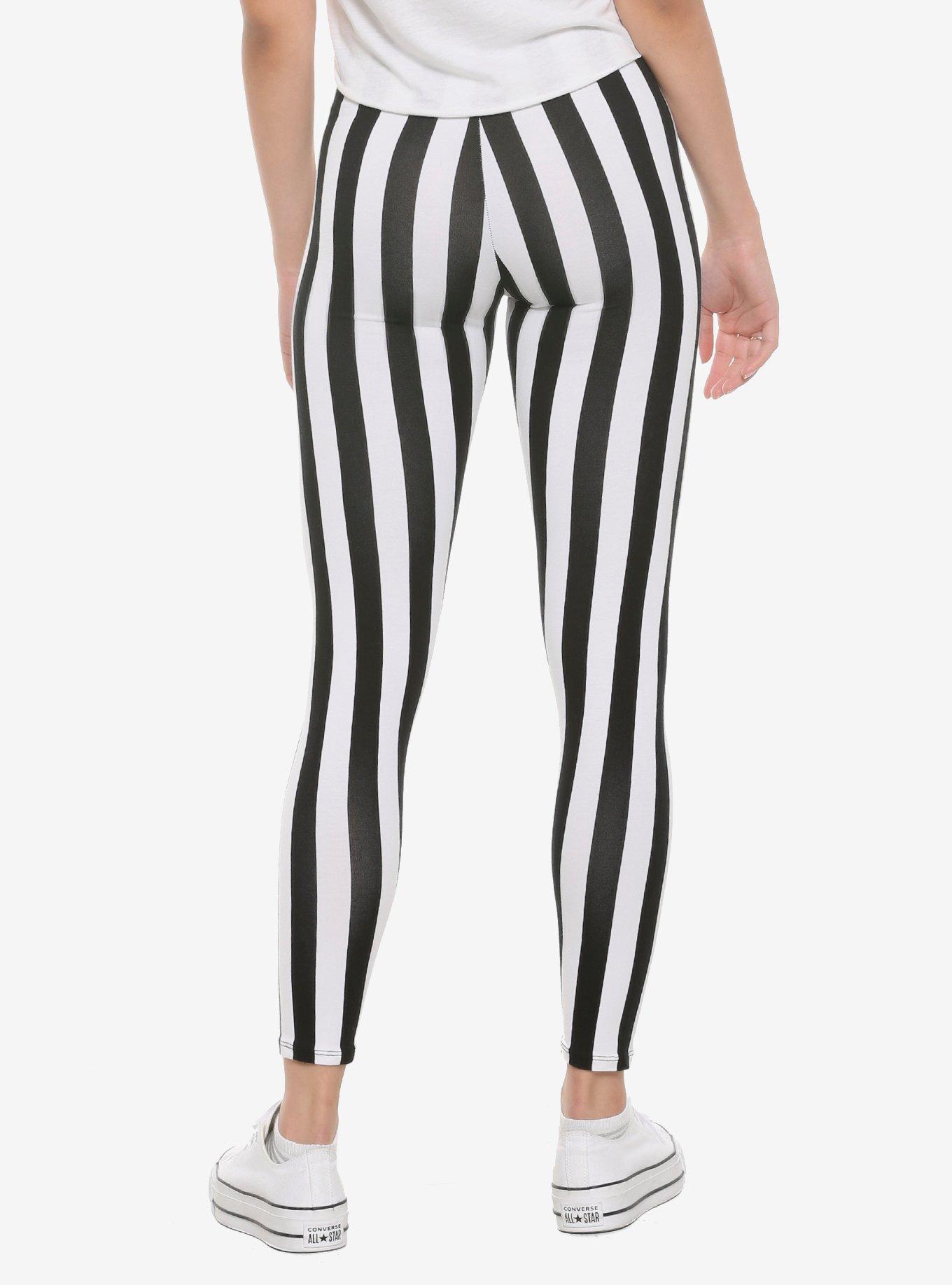 Black & White Vertical Striped Leggings, BLACK  WHITE, alternate