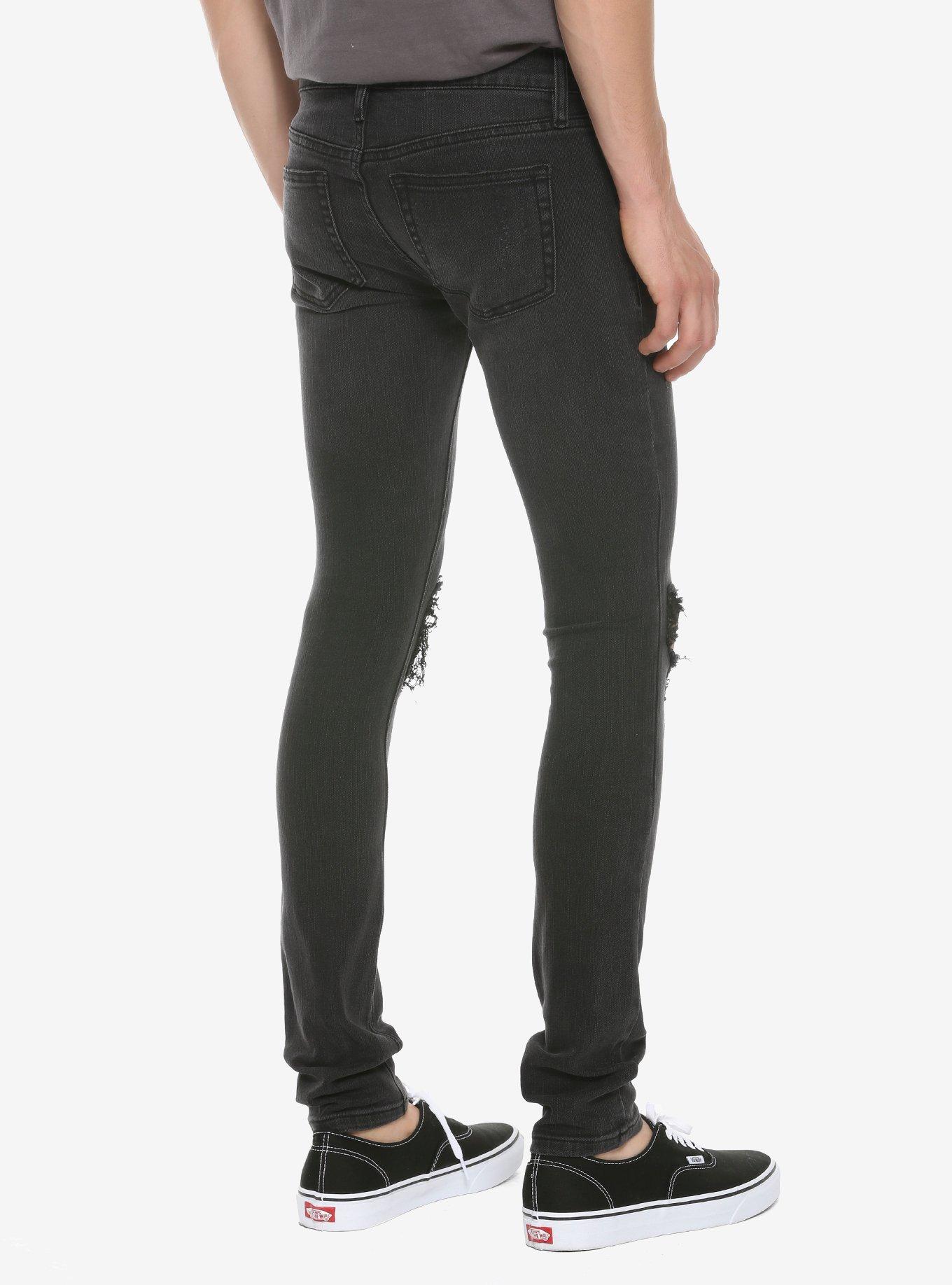 HT Denim Black Washed & Destructed Super Skinny Jeans, BLACK, alternate