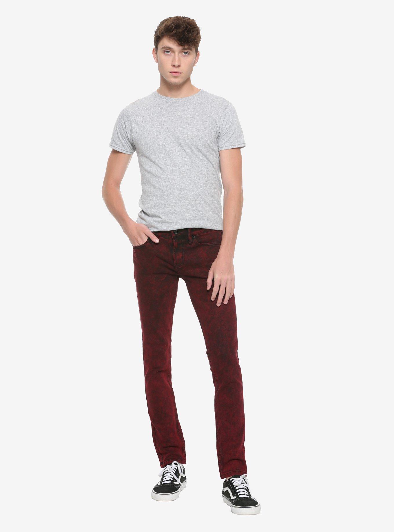 HT Denim Red Acid Wash Skinny Jeans, RED, alternate