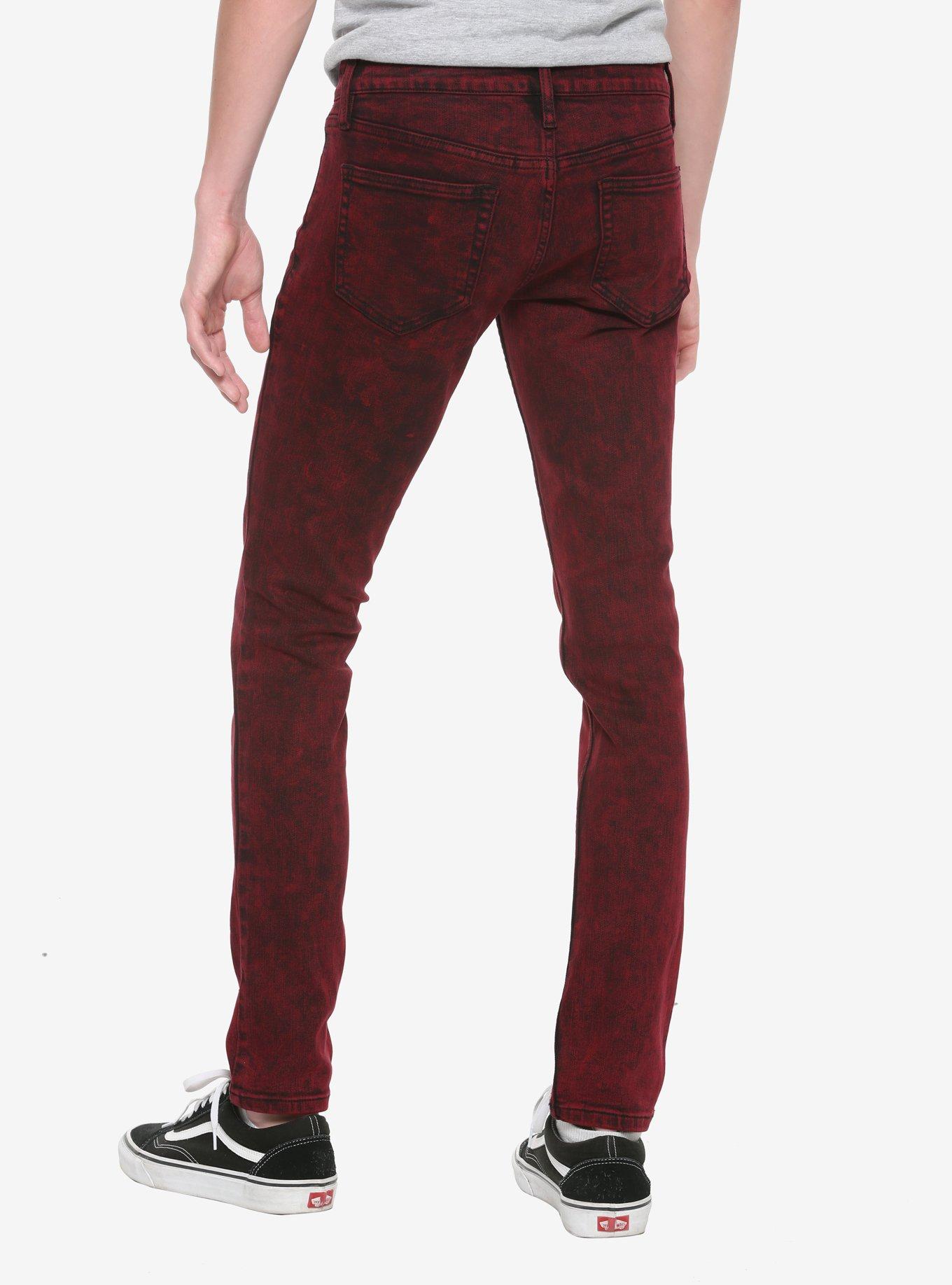 HT Denim Red Acid Wash Skinny Jeans, RED, alternate