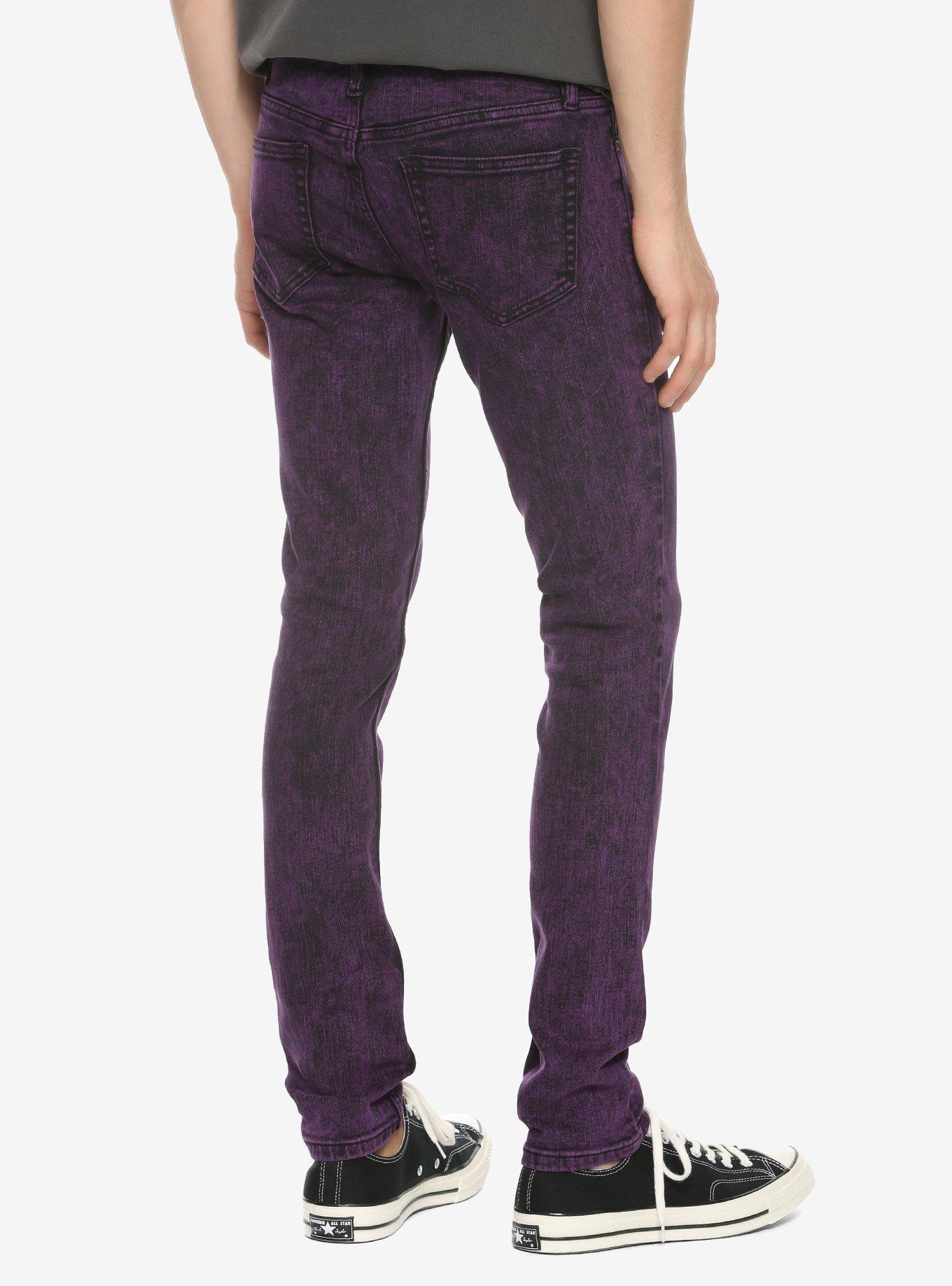 HT Denim Purple Acid Wash Skinny Jeans, , alternate