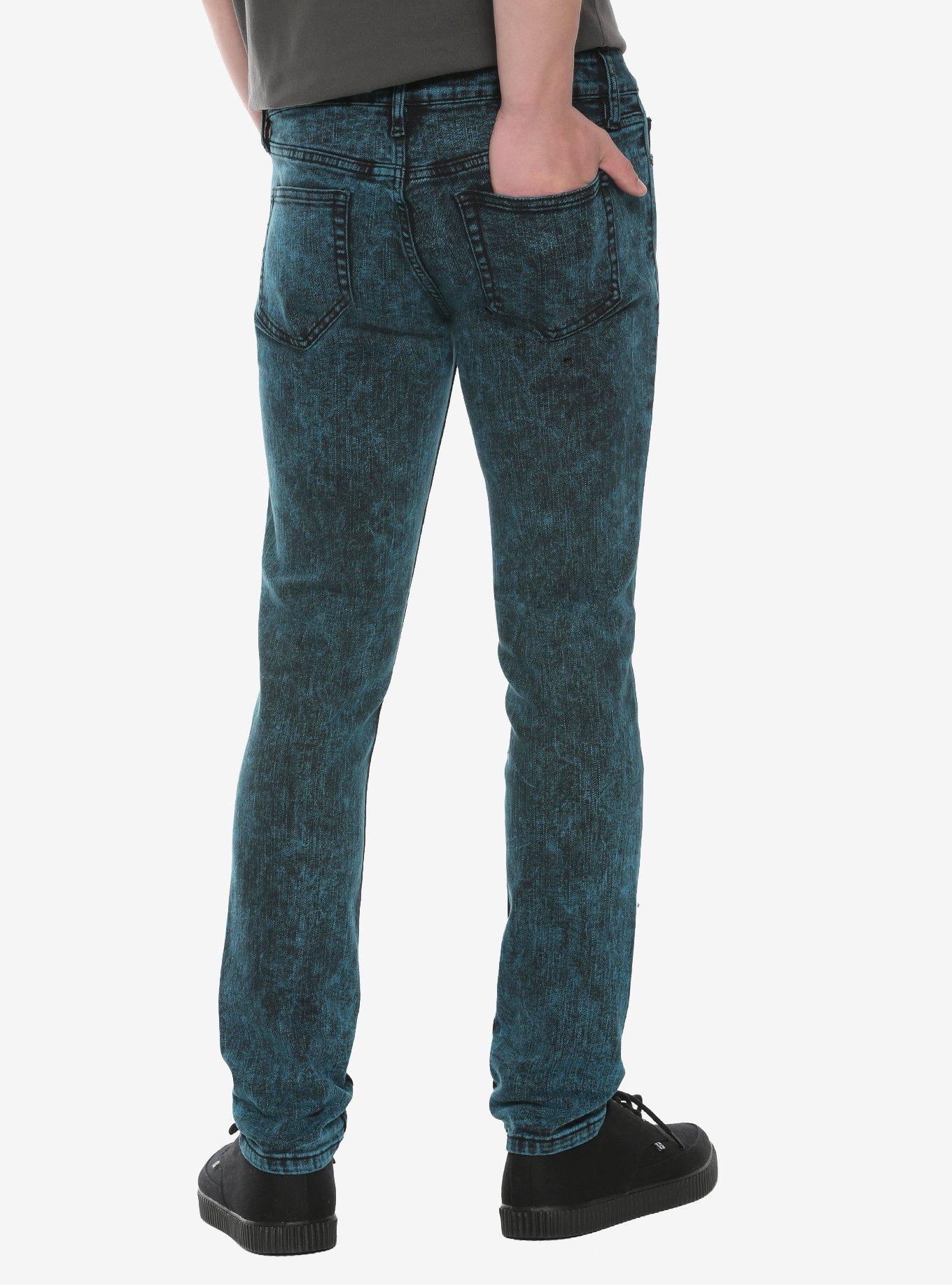 HT Denim Teal Acid Wash Skinny Jeans, TEAL, alternate