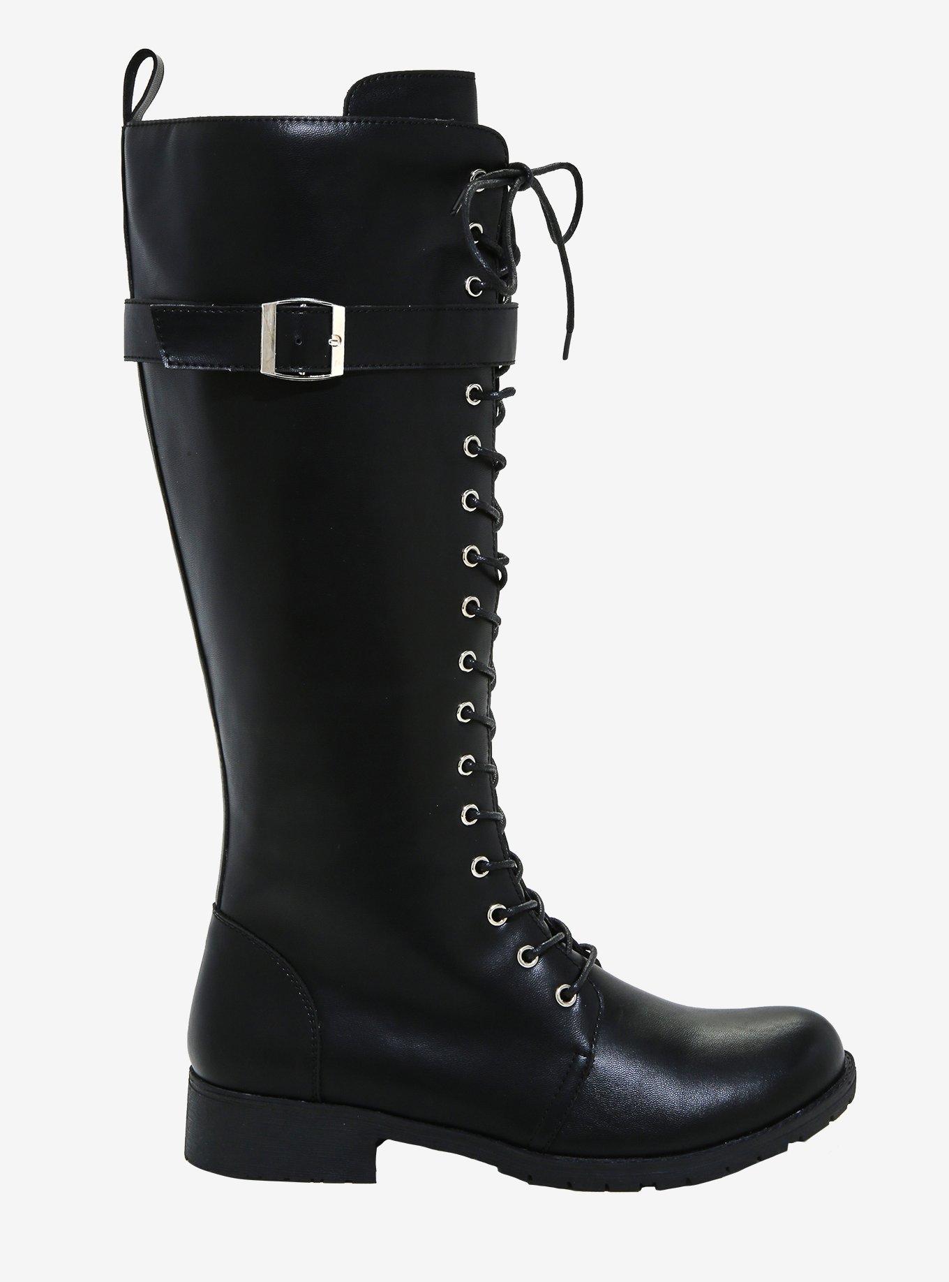 Step Into The Bad Side Knee-High Buckle Boots, BLACK, alternate