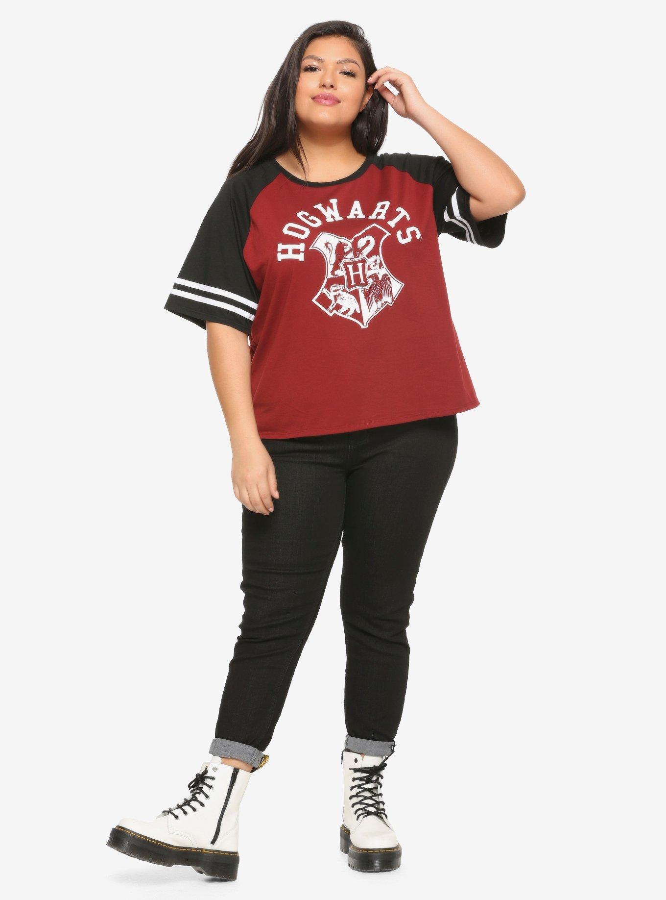 Harry Potter Hogwarts Girls Athletic Crop T-Shirt Plus Size, BLACK, alternate