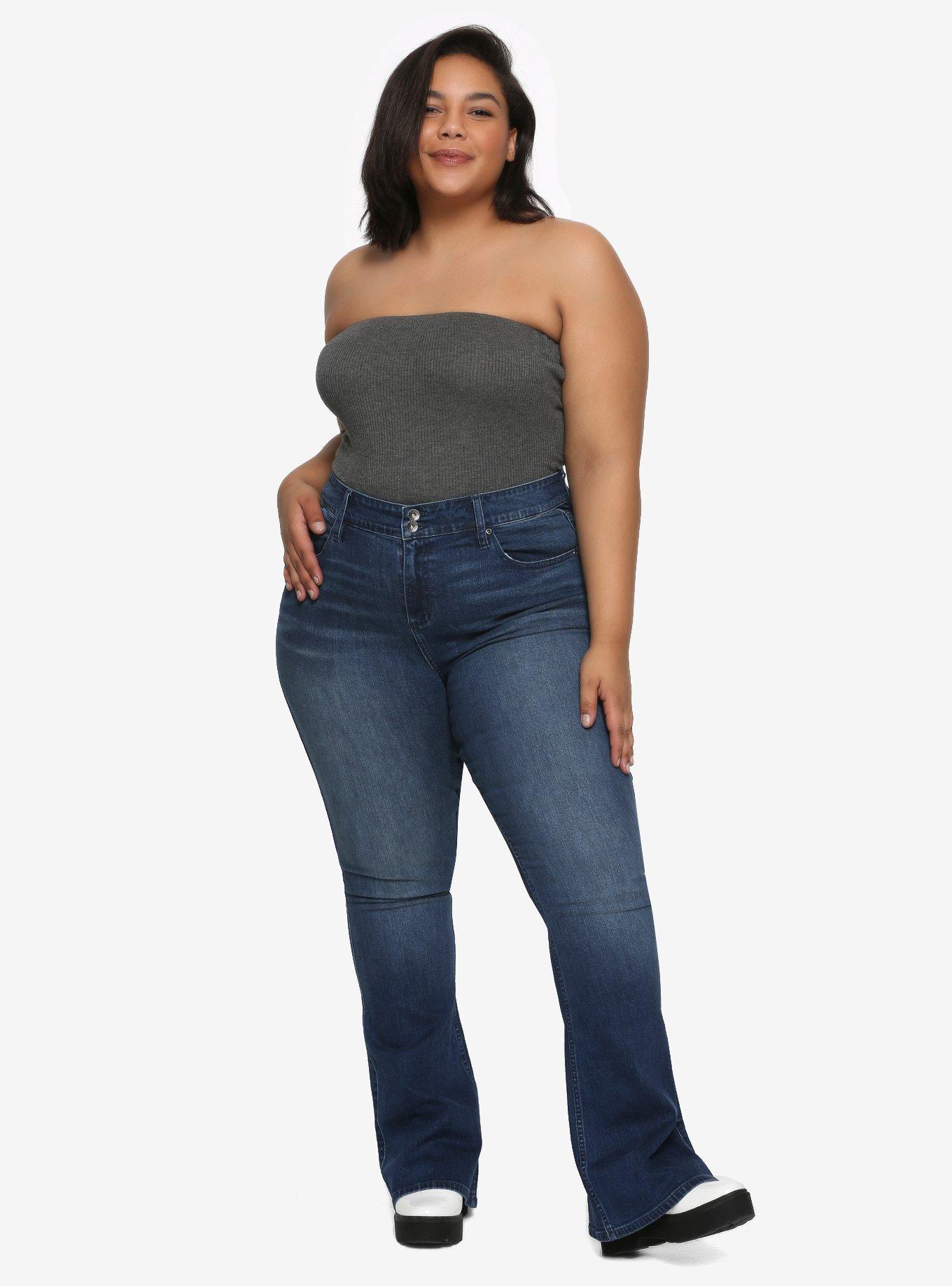 HT Denim Indigo Hi-Rise Flared Jeans Plus Size, INDIGO, alternate