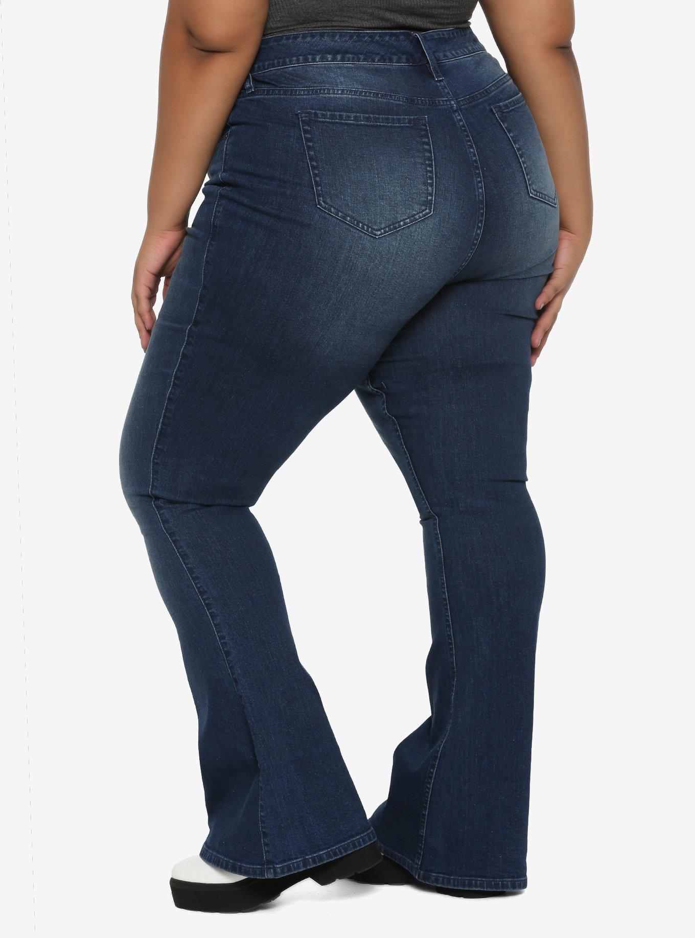 HT Denim Indigo Hi-Rise Flared Jeans Plus Size, INDIGO, alternate
