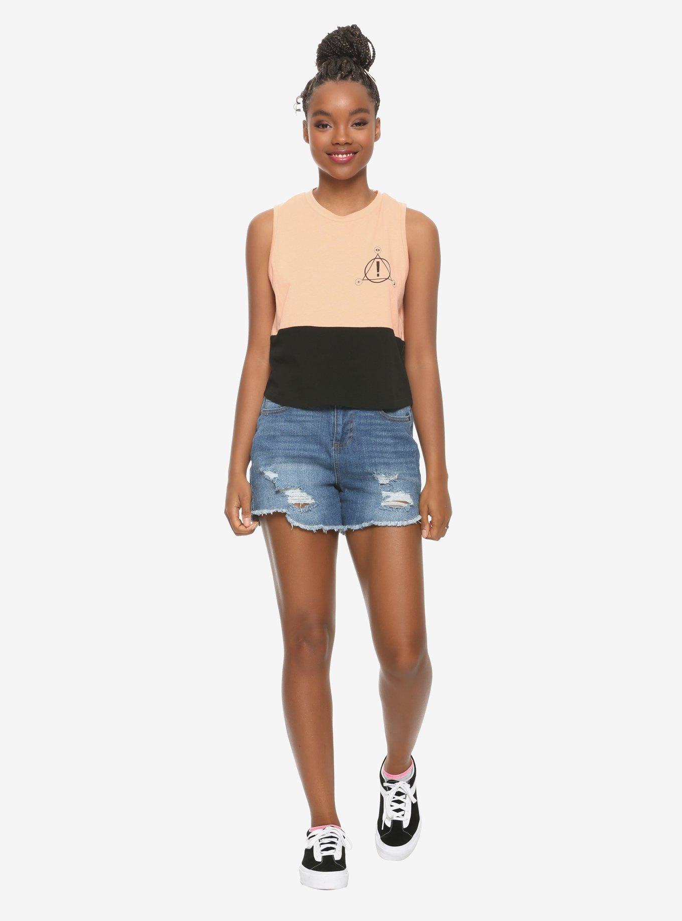 Panic! At The Disco Color-Block Girls Crop Muscle Top, BLACK, alternate