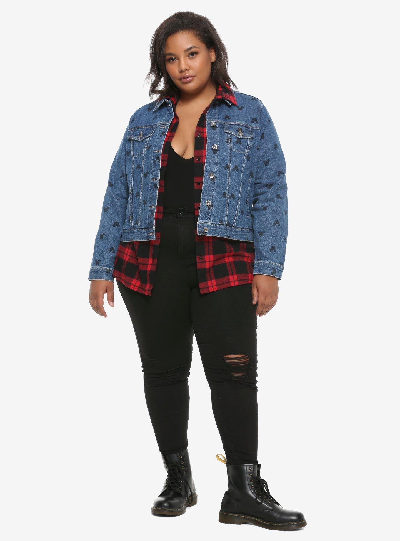 Disney Mickey Mouse Print Denim Jacket Plus Size, BLACK, alternate