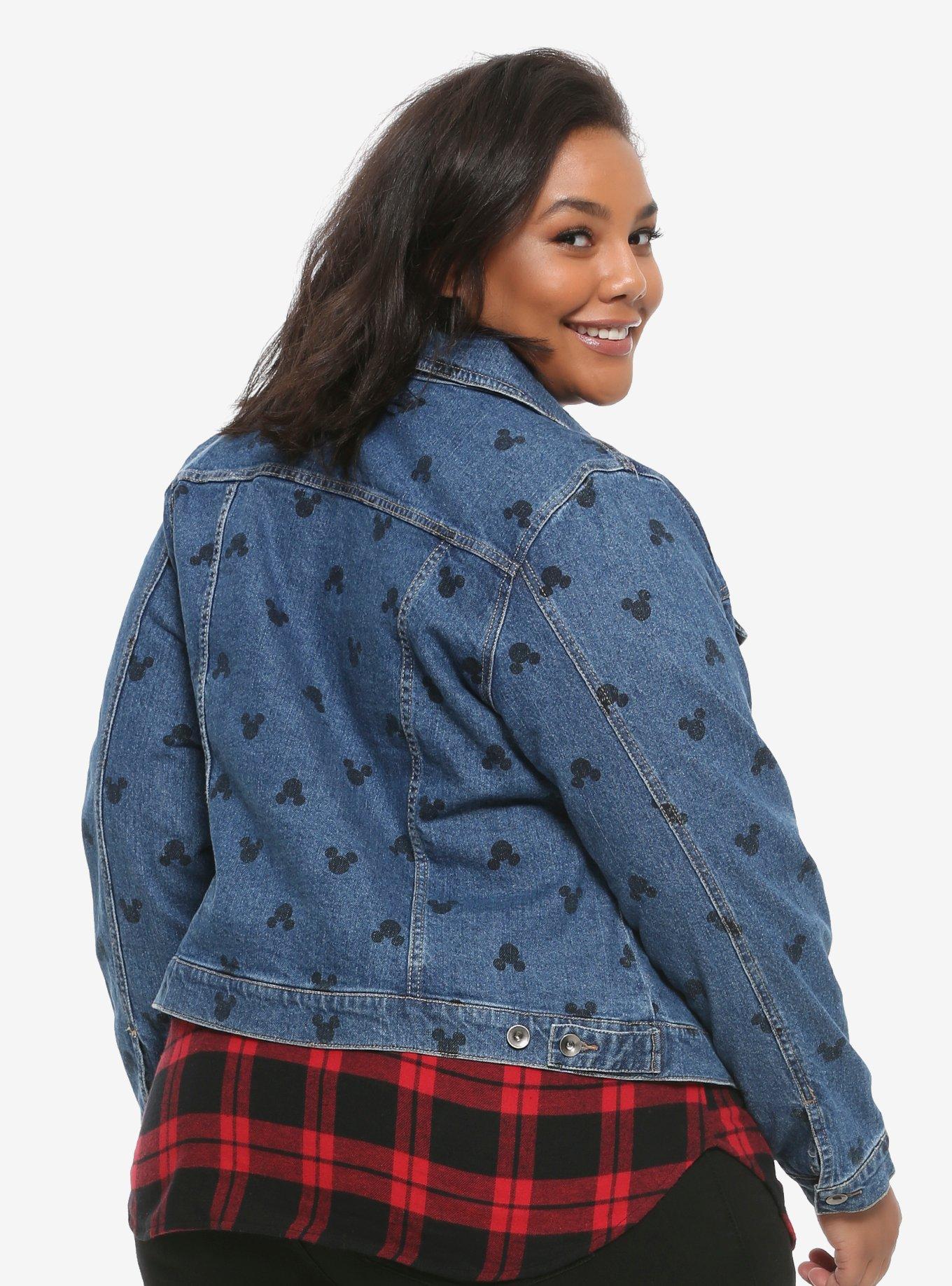 Disney Mickey Mouse Print Denim Jacket Plus Size, BLACK, alternate