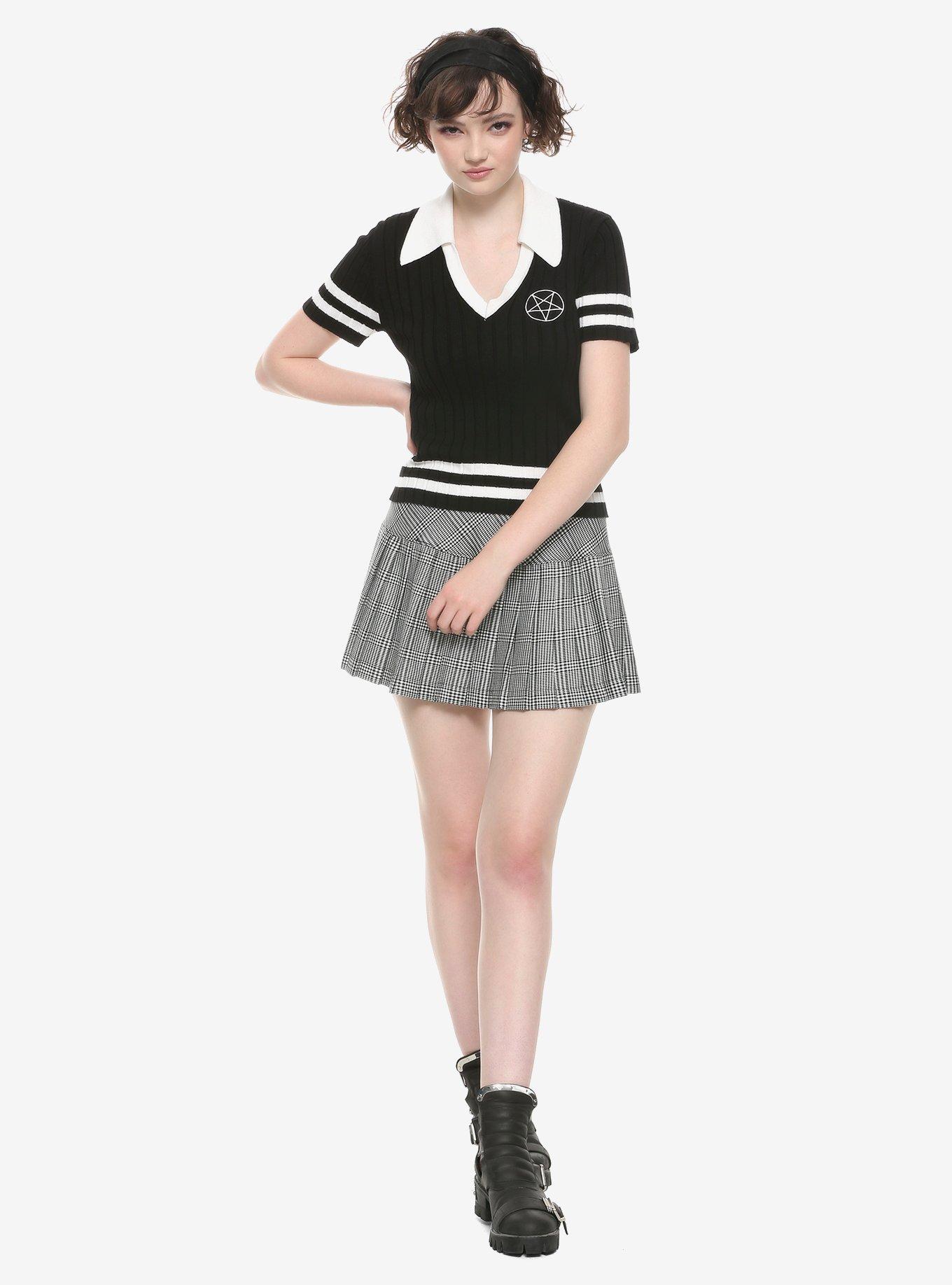 Black & White Pentagram Girls Knit Top, , alternate