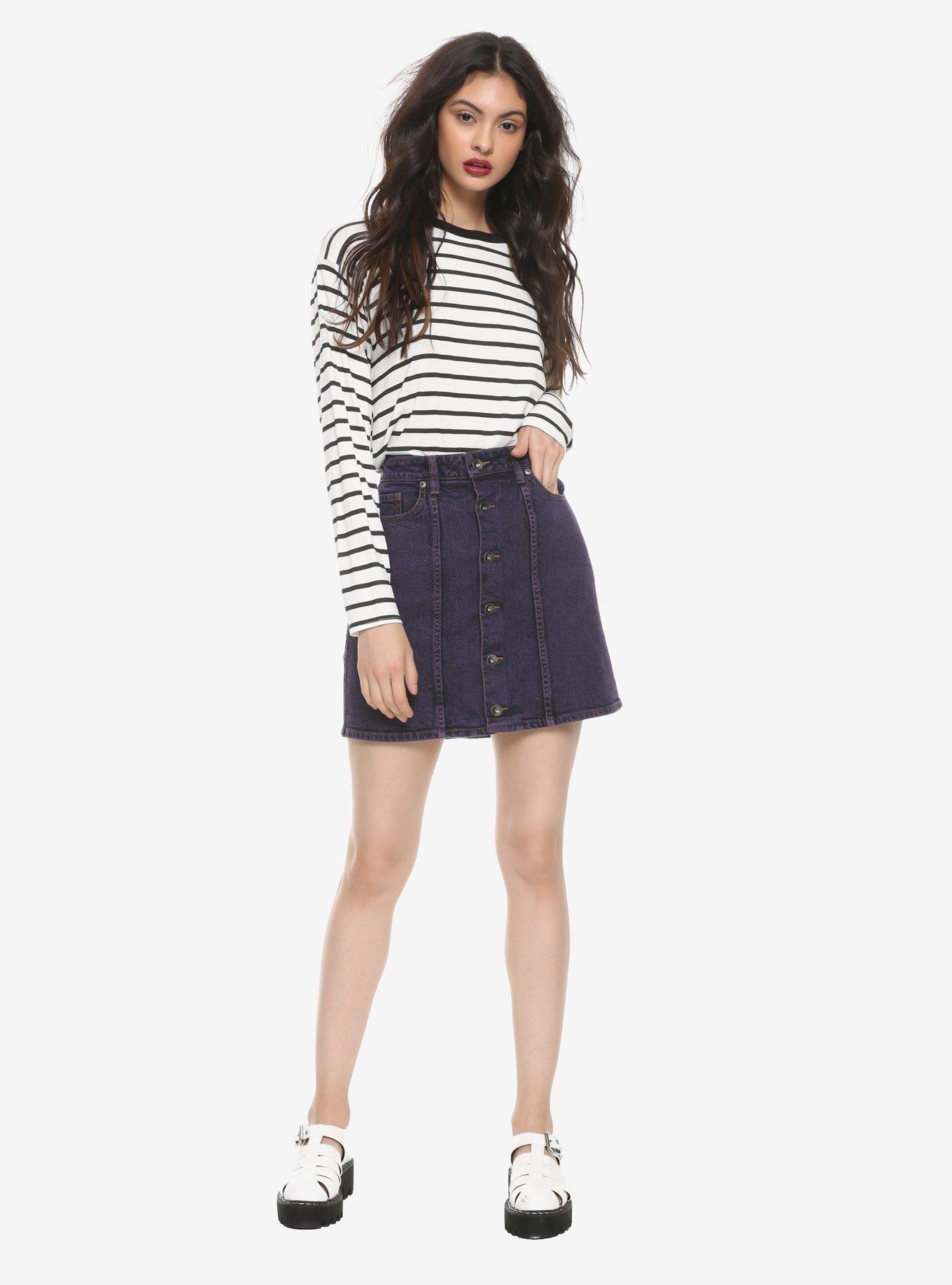 Purple Acid Wash Denim Skirt, PURPLE, alternate