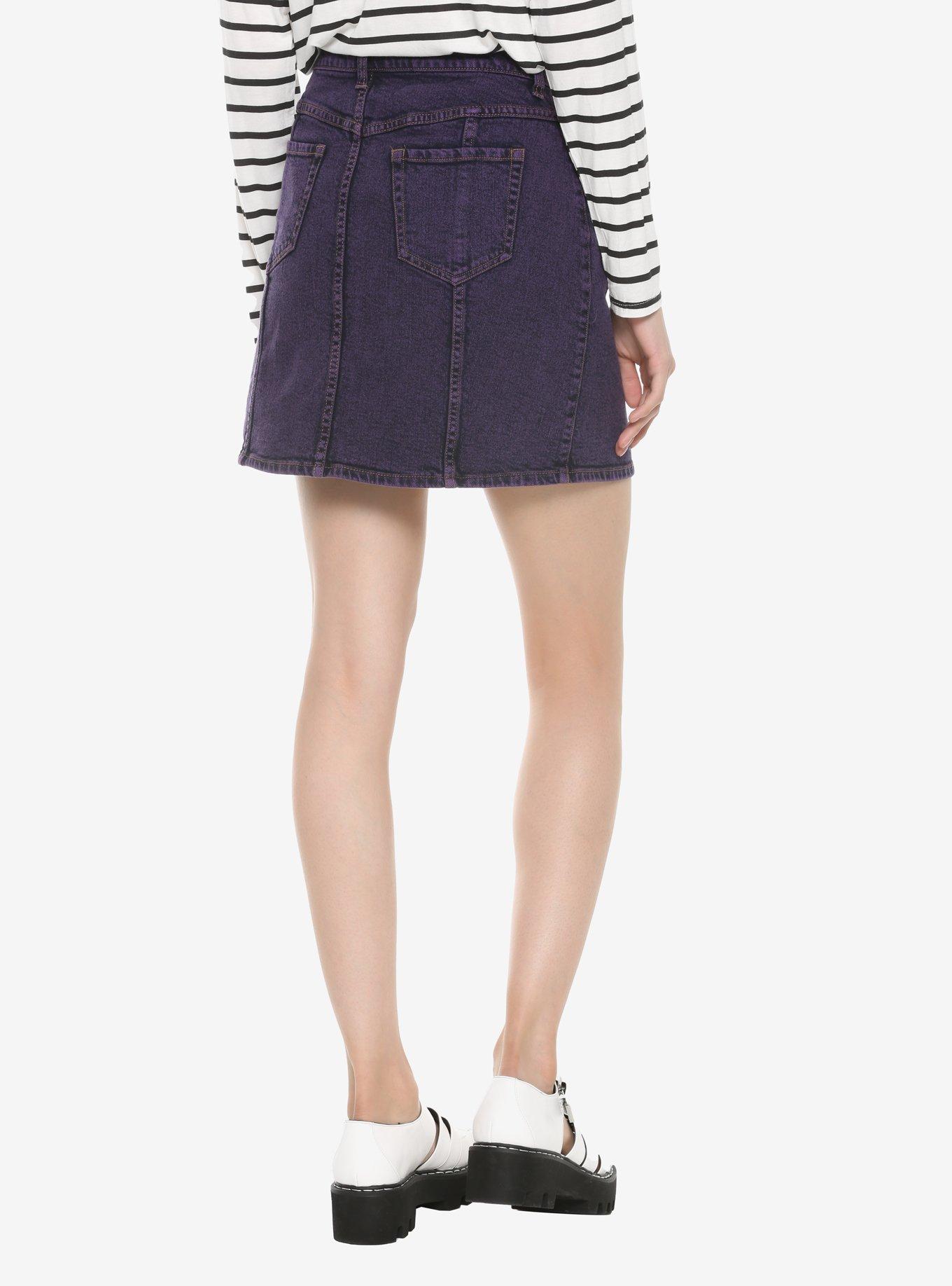 Purple Acid Wash Denim Skirt, PURPLE, alternate