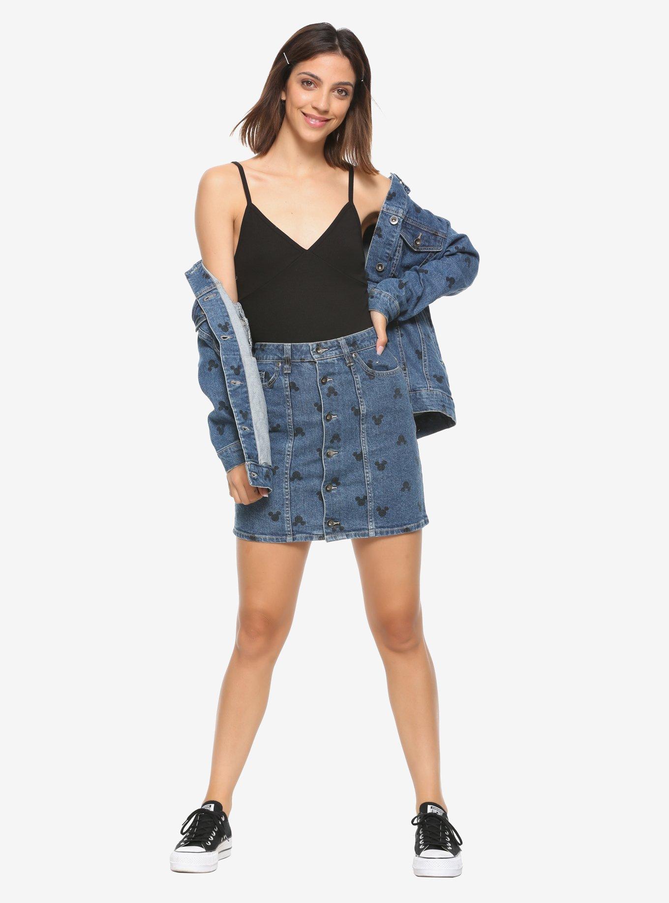 Disney Mickey Mouse Print Denim Skirt, INDIGO, alternate