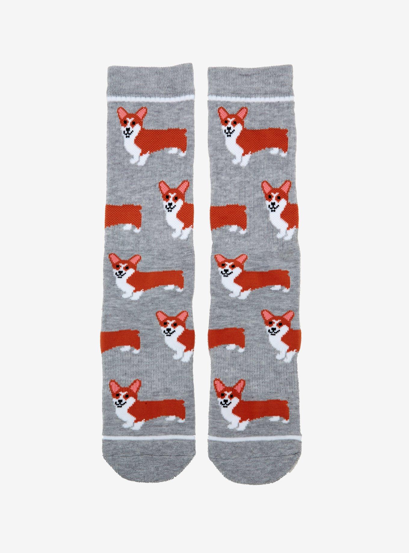 Grey Corgi Crew Socks, , alternate
