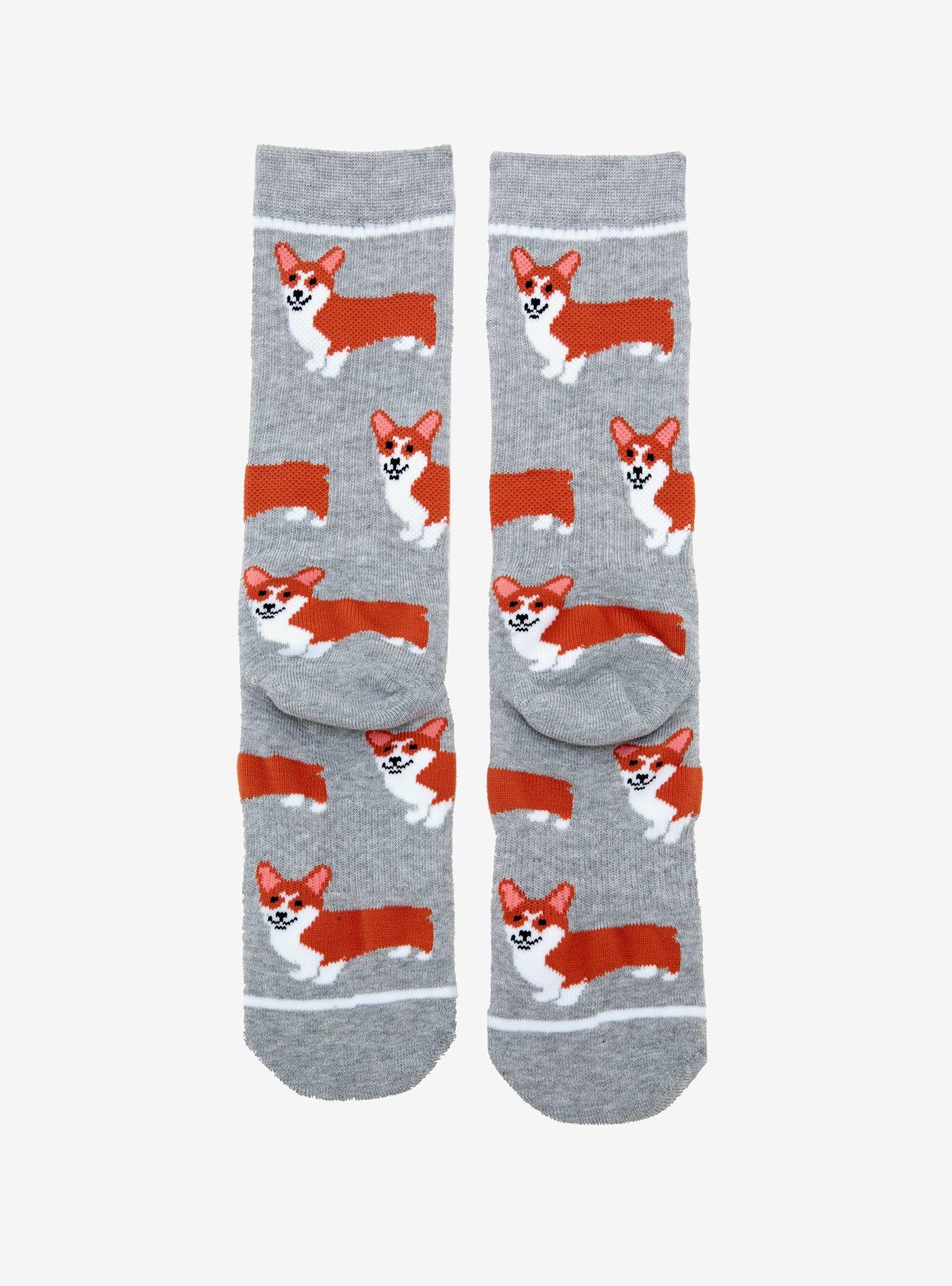Grey Corgi Crew Socks, , alternate