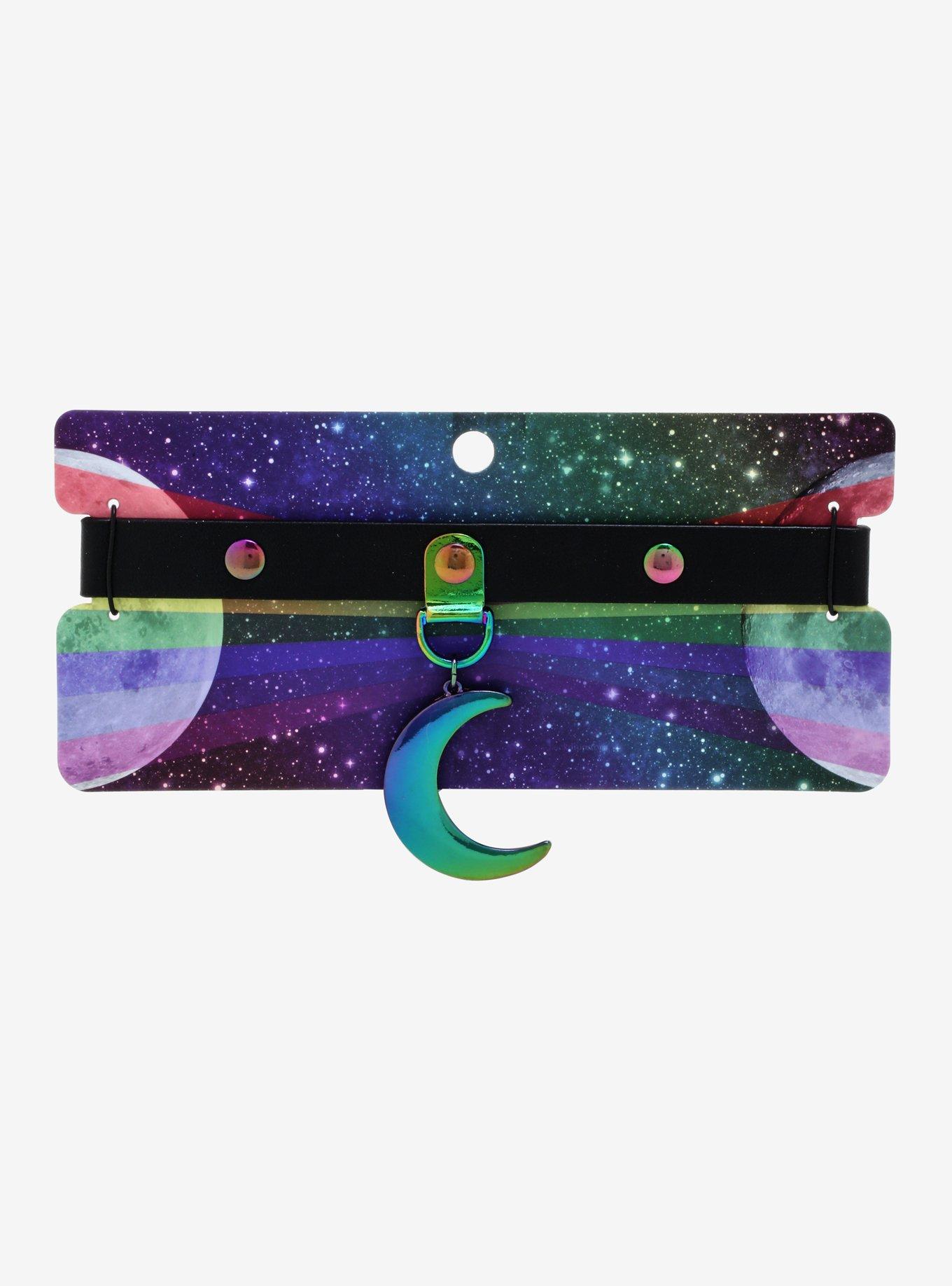 Anodized Crescent Moon Faux Leather Choker, , alternate