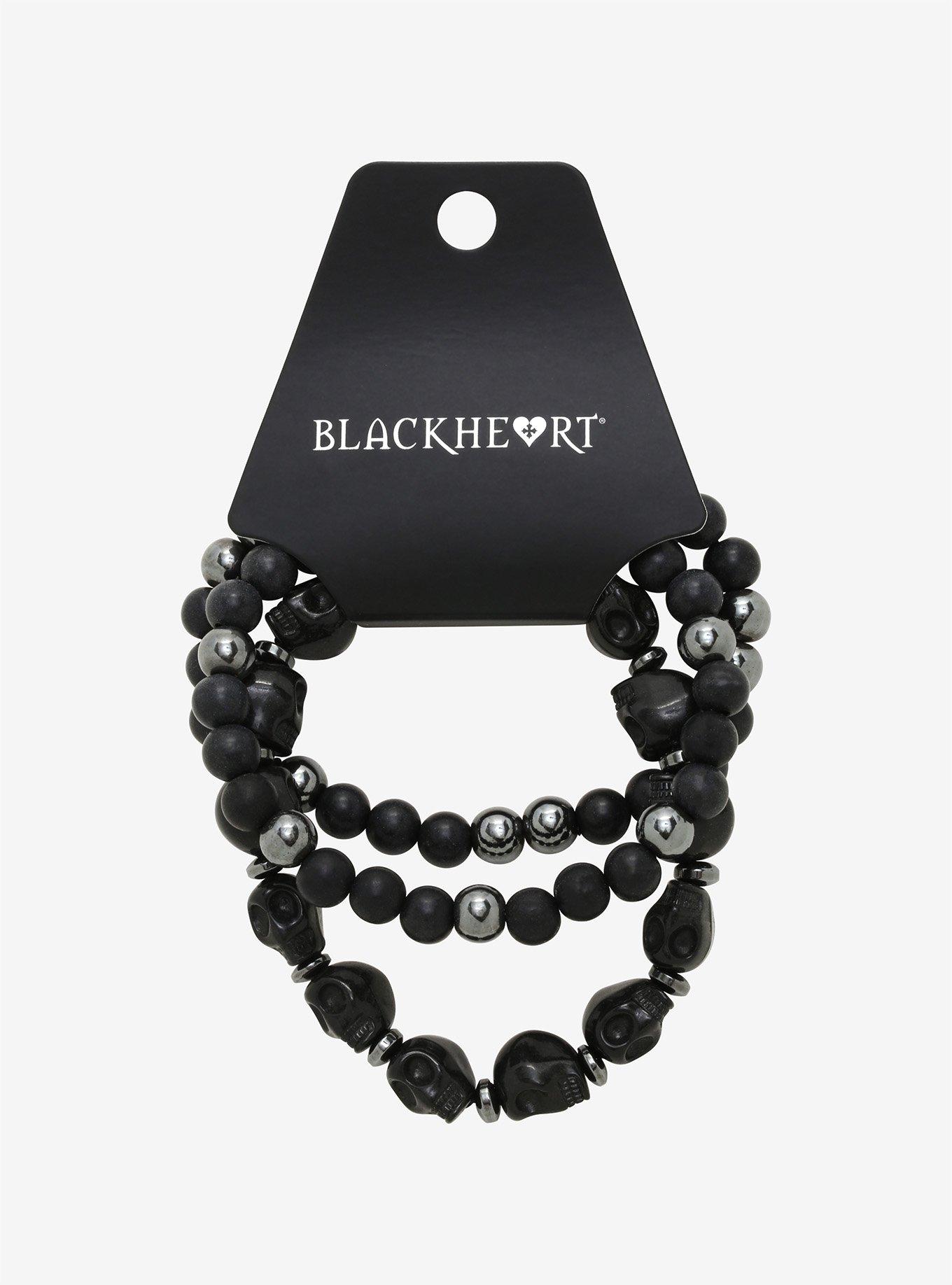 Black Skull Bead Bracelet Set, , alternate