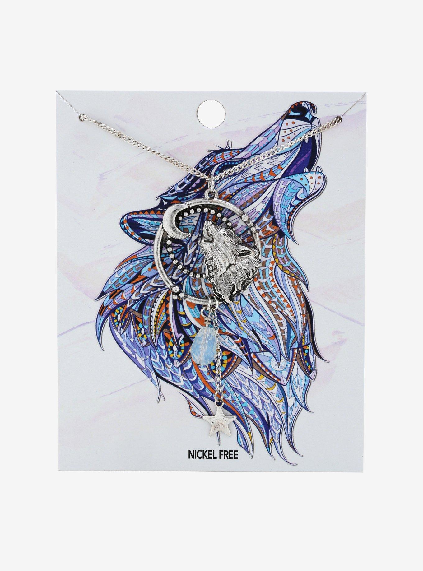 Wolf Howling At Moon Necklace, , alternate