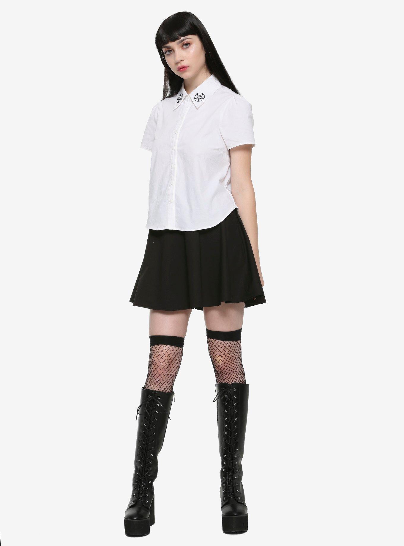 The Craft Pentagram Tie-Front Girls Woven Button-Up, BLACK, alternate