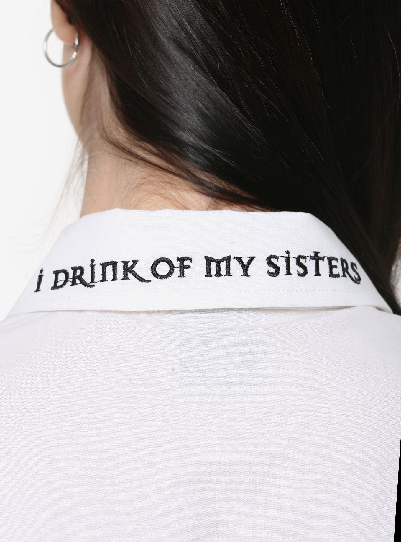 The Craft Pentagram Tie-Front Girls Woven Button-Up, BLACK, alternate