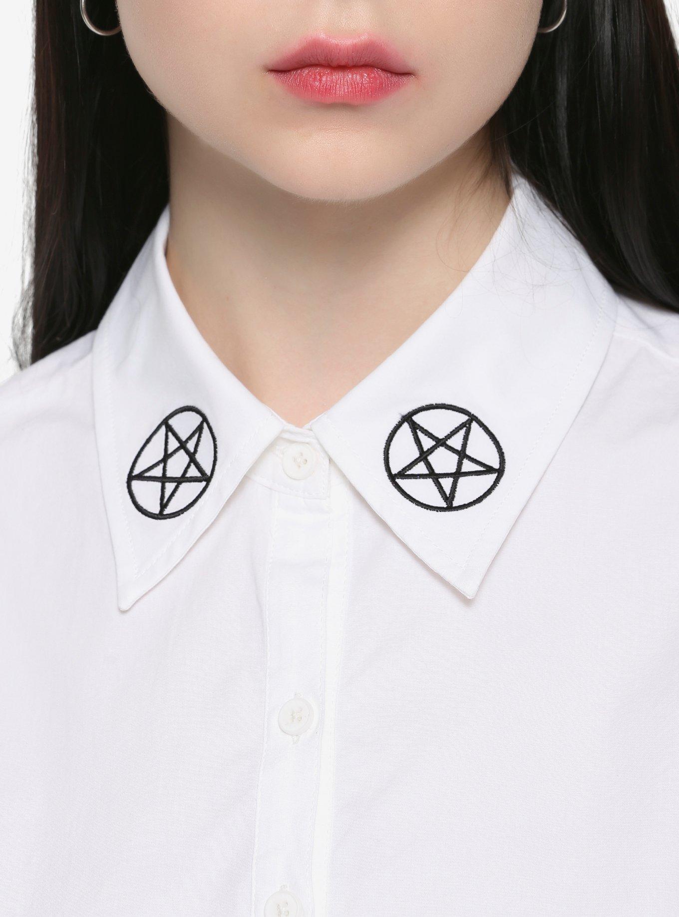 The Craft Pentagram Tie-Front Girls Woven Button-Up, BLACK, alternate