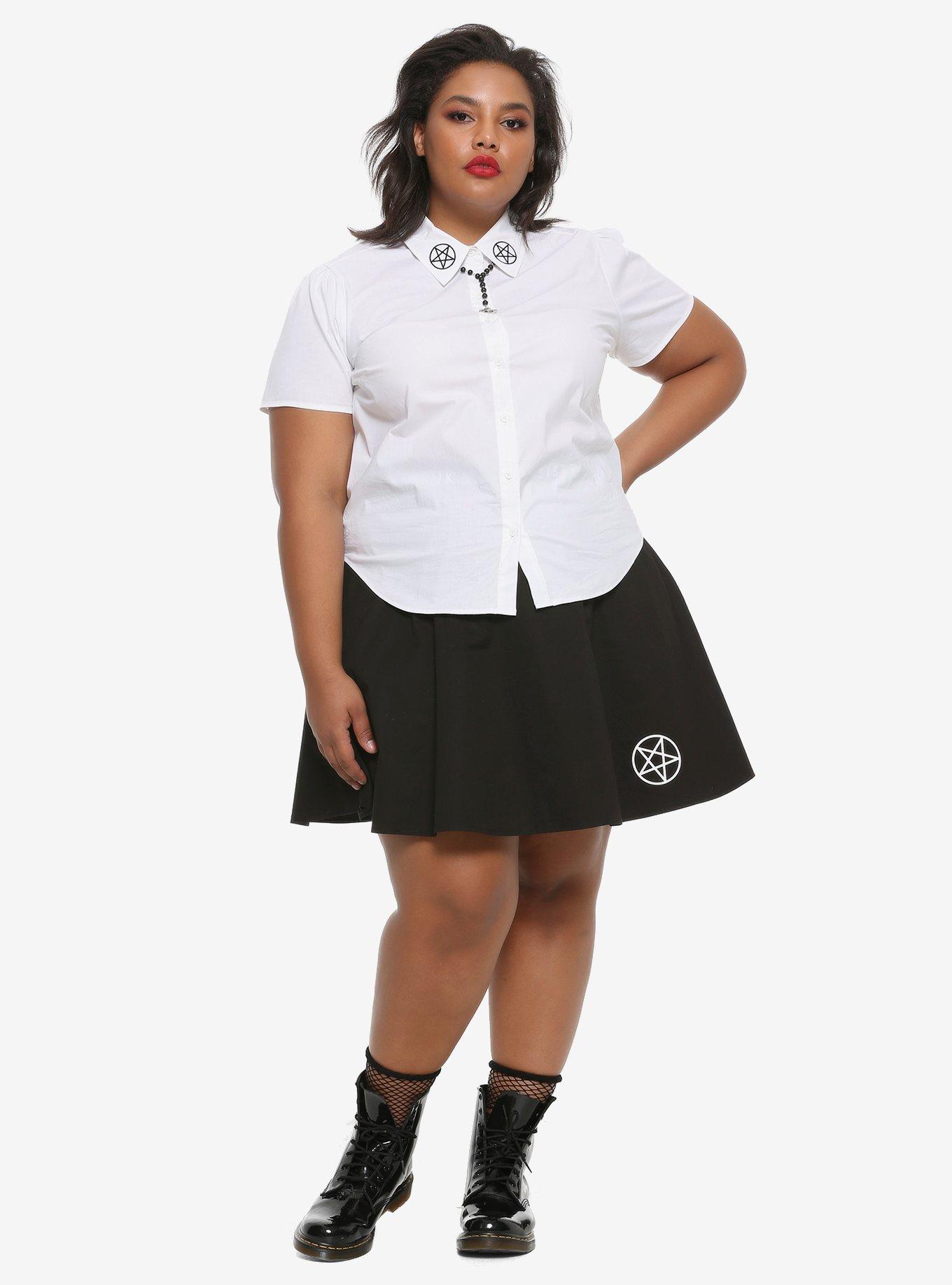 The Craft Pentagram Tie-Front Girls Woven Button-Up Plus Size, , alternate