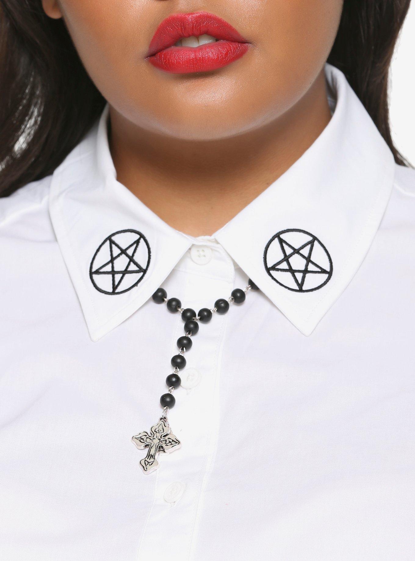 The Craft Pentagram Tie-Front Girls Woven Button-Up Plus Size, , alternate