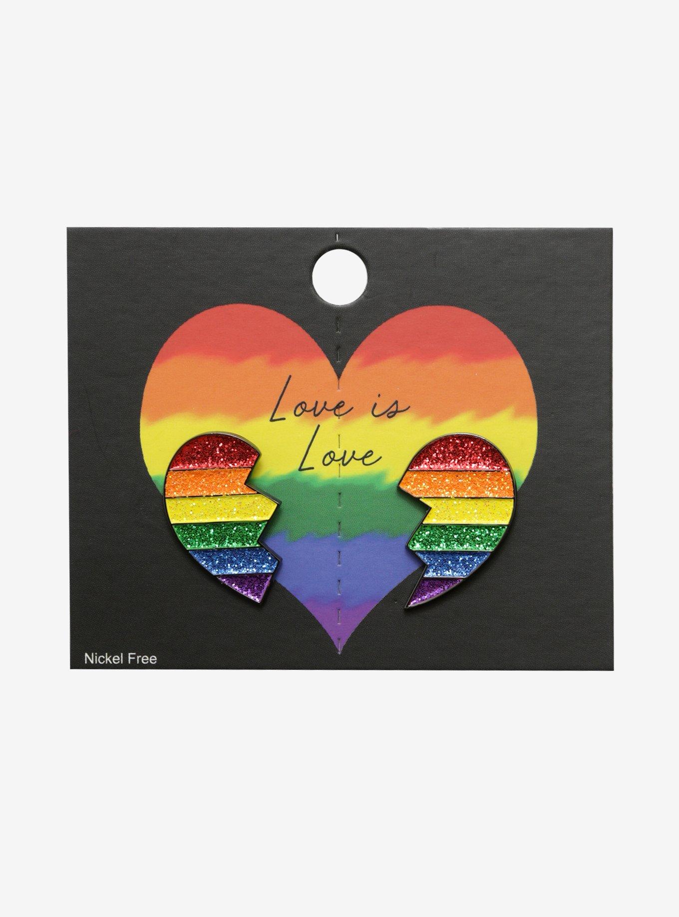 Glitter Rainbow Heart Best Friend Enamel Pin Set, , alternate