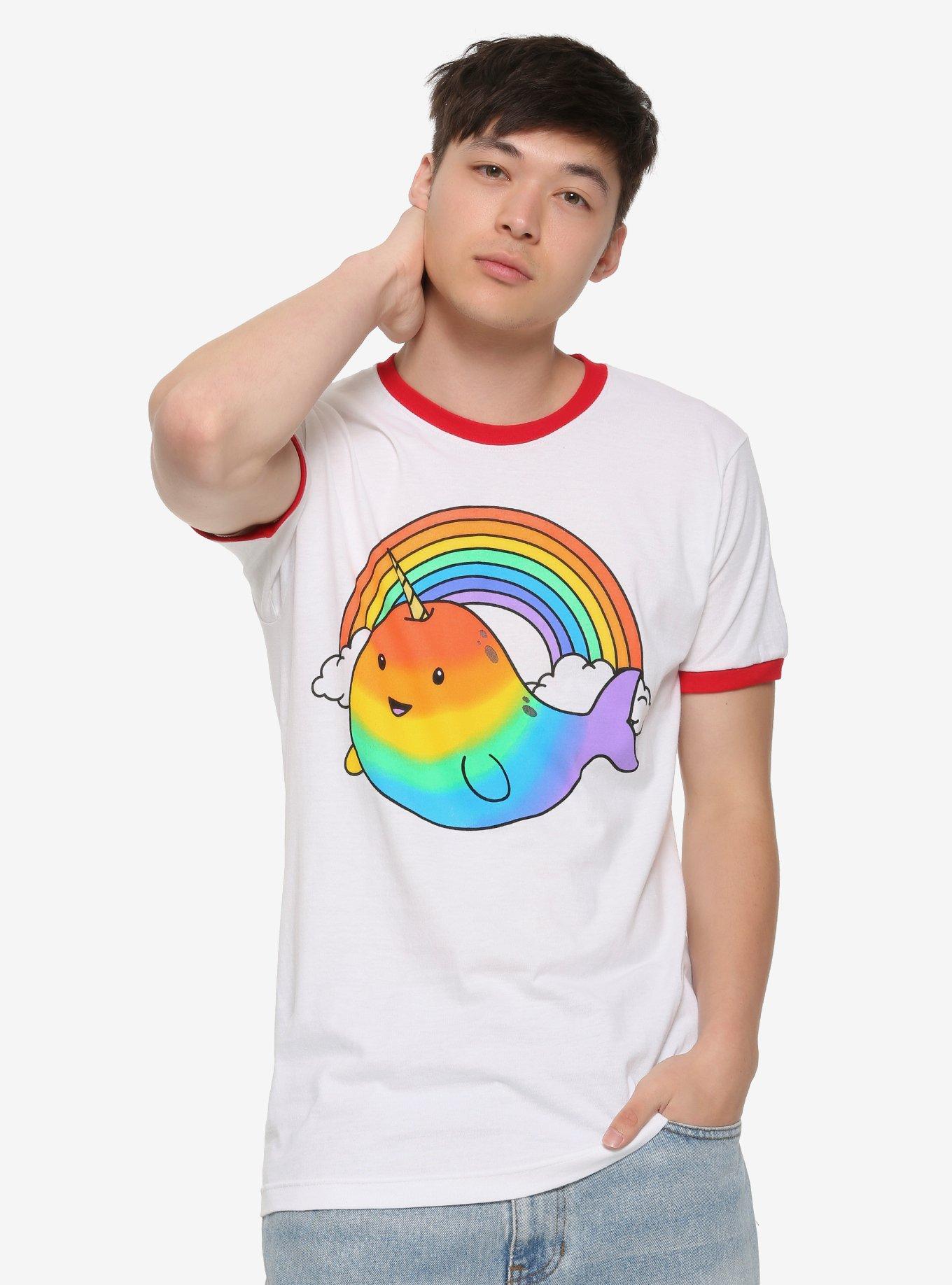 Rainbow Narwhal Ringer T-Shirt, MULTI, alternate