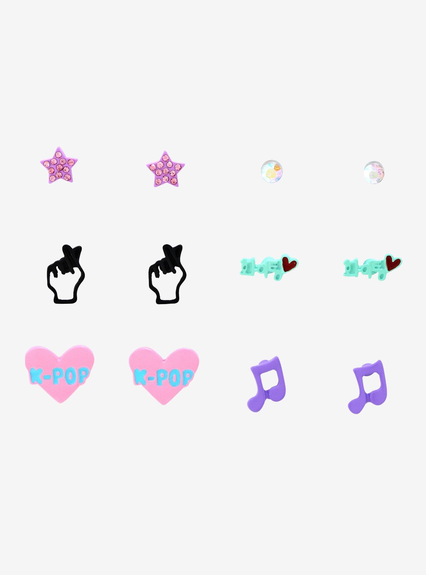 I Love K-Pop Music Characters Earring Set, , alternate
