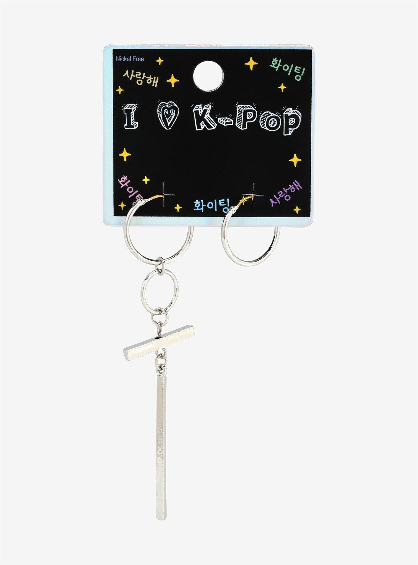 I Love K-Pop Hoops With Long Cross Earrings, , alternate