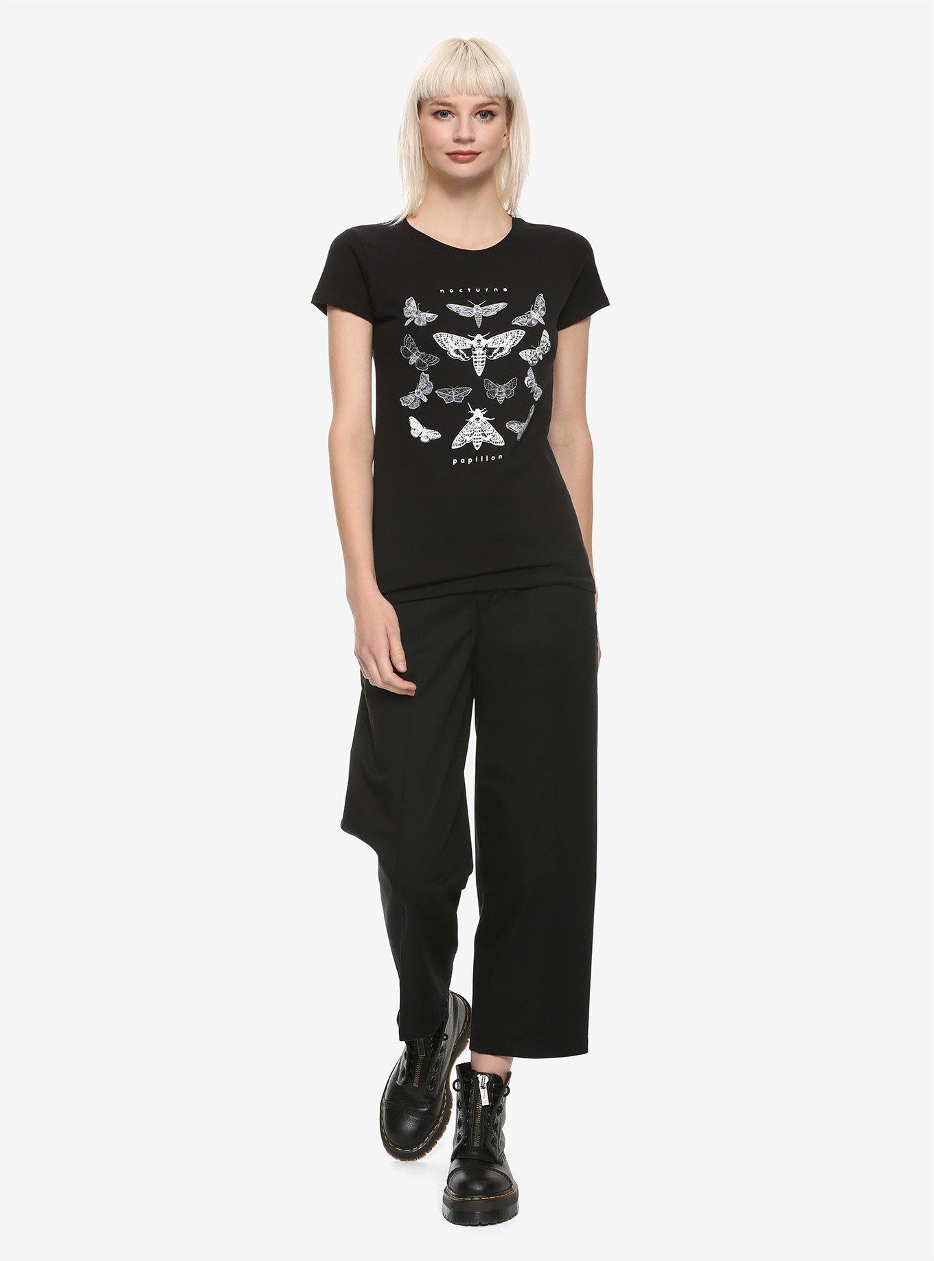 Nocturne Papillon Moth Girls T-Shirt, BLACK, alternate