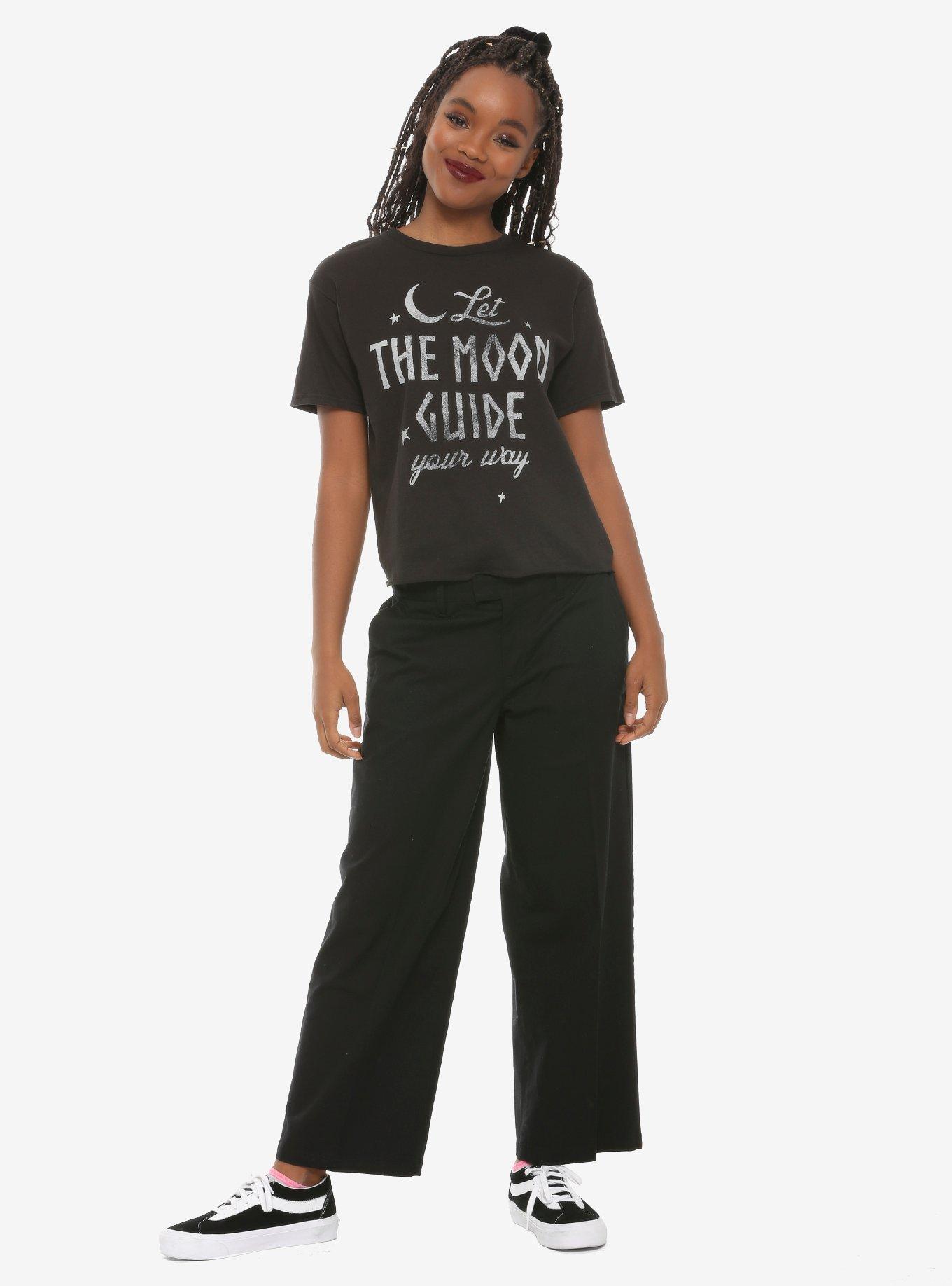 Let The Moon Guide Your Way Girls Crop T-Shirt, BLACK, alternate