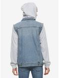 Grey Removable Hood & Sleeves Blue Denim Jacket, GREY, alternate
