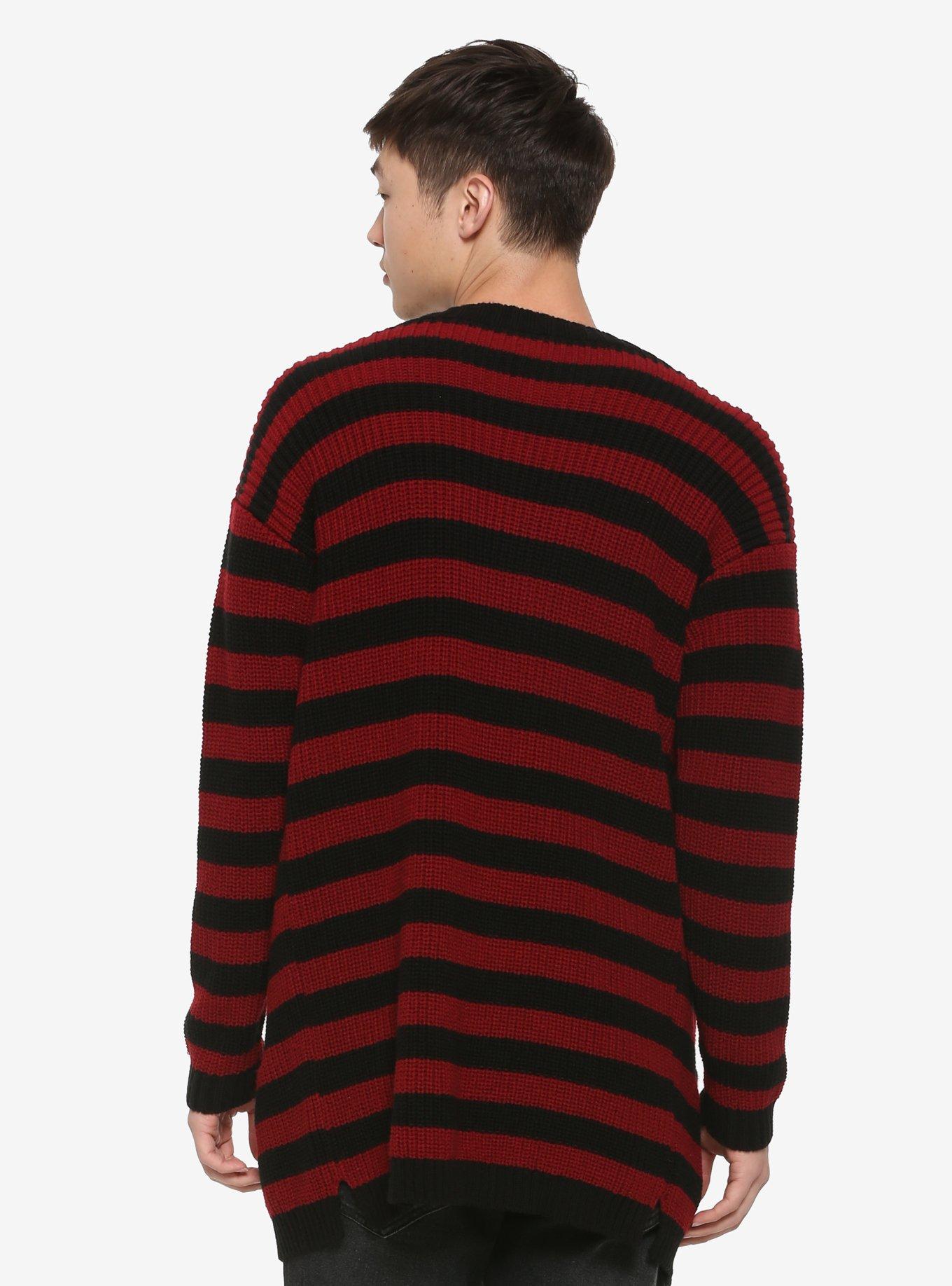 Red & Black Striped Cardigan, , alternate