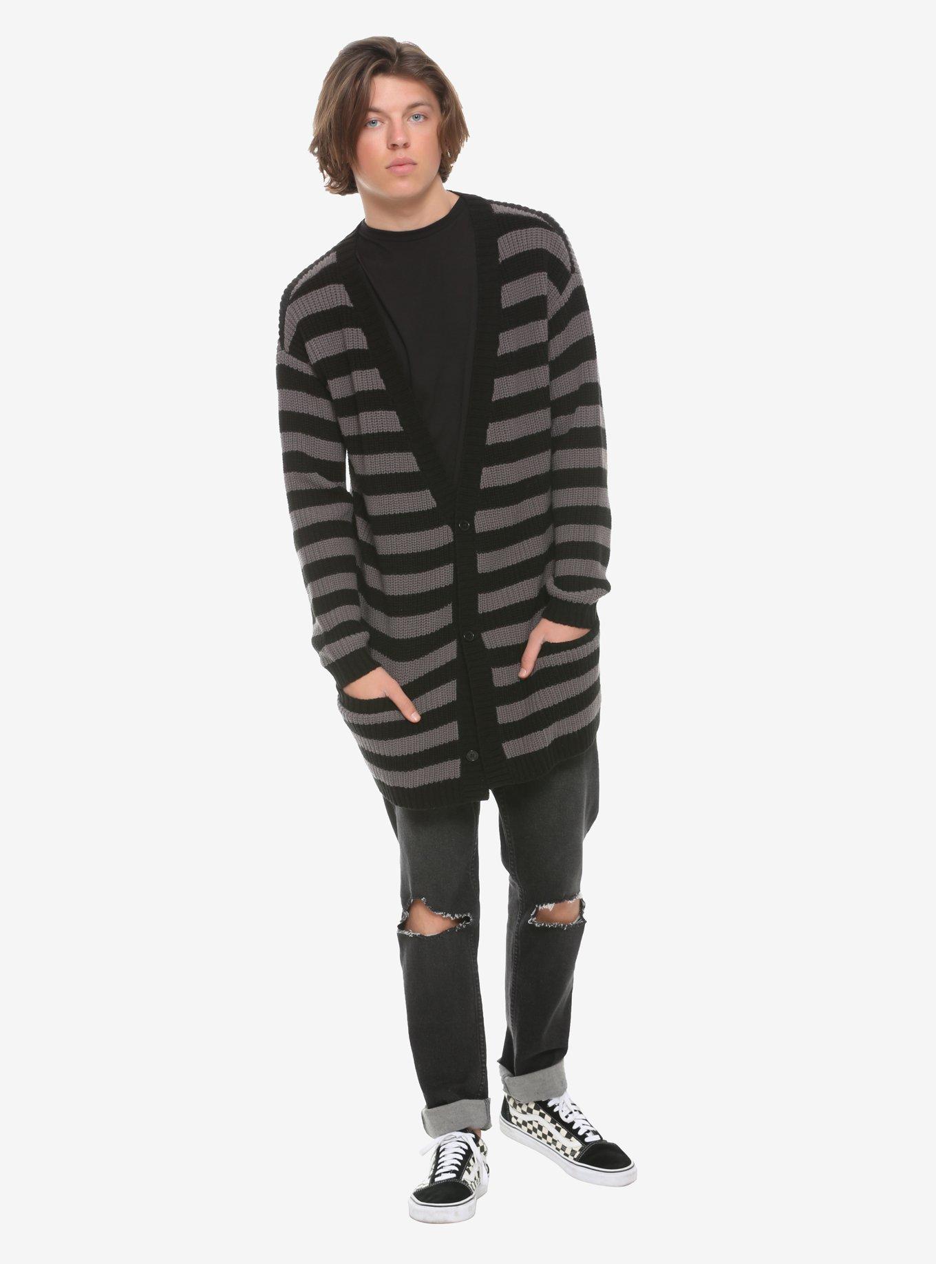 Black & Grey Striped Cardigan, GREY, alternate