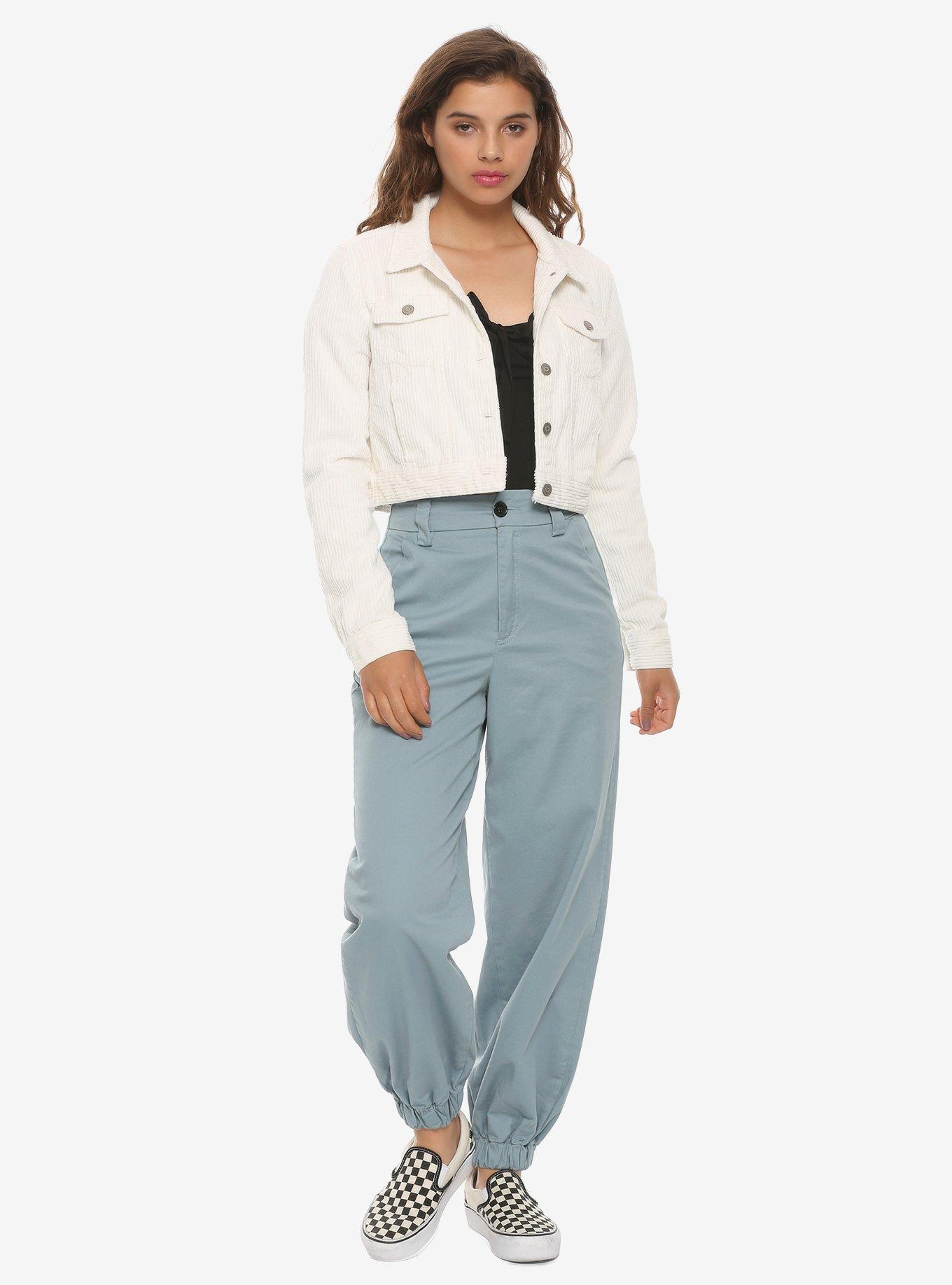 Cream Crop Girls Corduroy Jacket, OFF WHITE, alternate